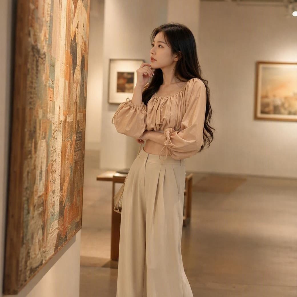 2026 년 가을 새로운 따뜻한 조정 보트넥 이슬 허리 거품 소매 쇼트 스타일 펌프 로프 맨위 여성 상세 이미지 5