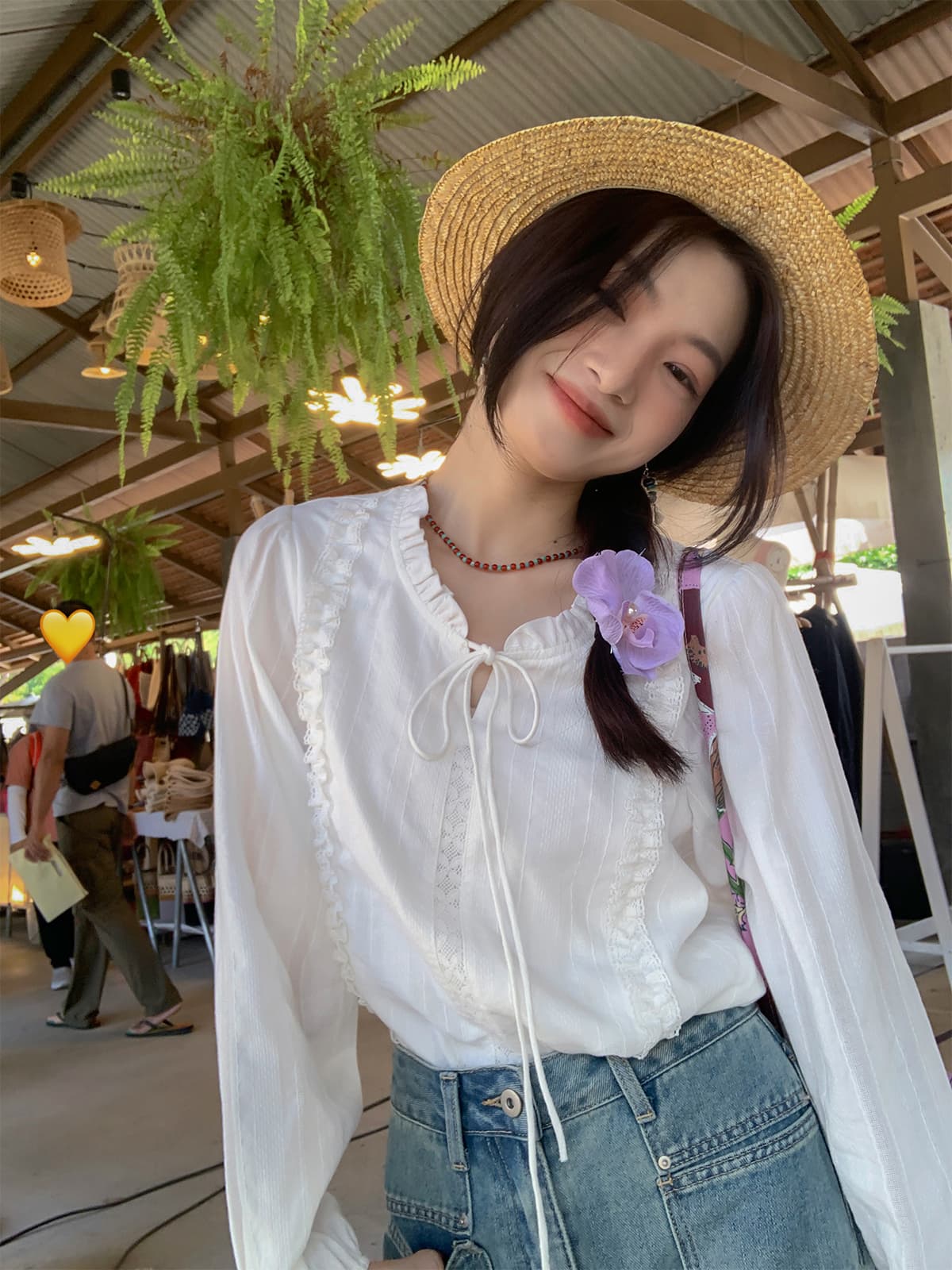 남쪽 법 가을의 날 프랑스식 레이스업 레이스 칼라 2026 화이트 여성 셔츠 작은 키 Chic 부드러운 바람 셔츠