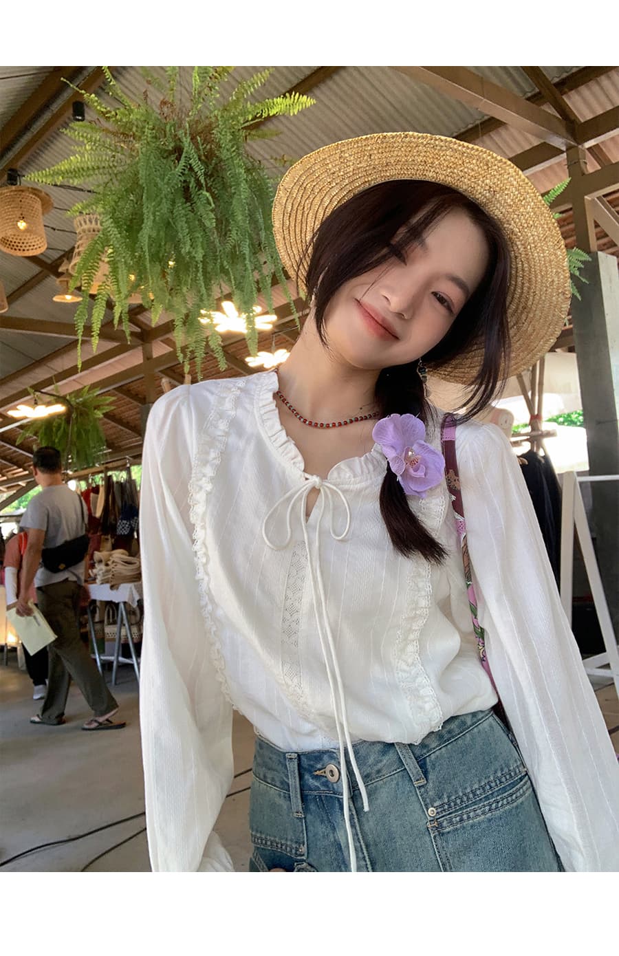 남쪽 법 가을의 날 프랑스식 레이스업 레이스 칼라 2026 화이트 여성 셔츠 작은 키 Chic 부드러운 바람 셔츠 상세 이미지 20