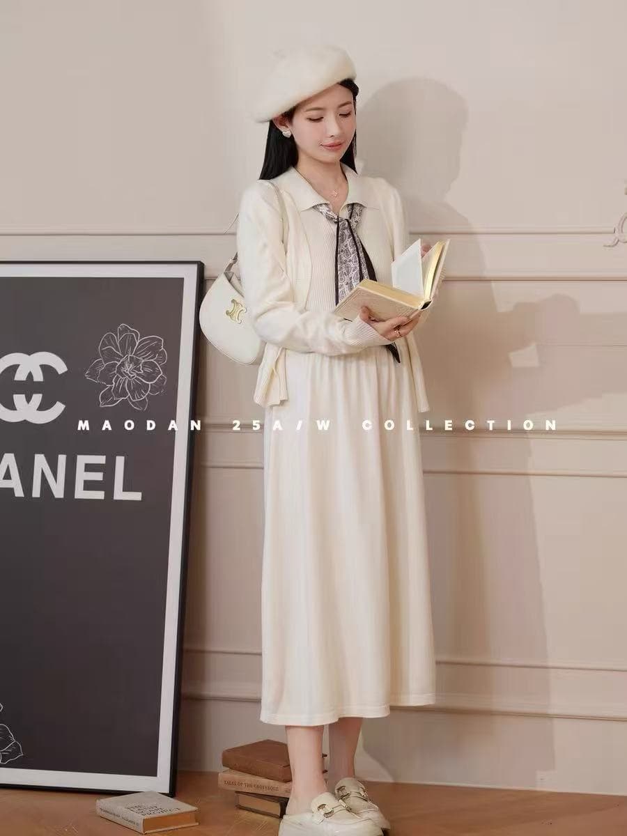가을 겨울철 드레스 작은 샤넬 스타일 2026 새로운 카디건 코트 조끼 스커트 투피스 슈트 고급 센스 상세 이미지 3