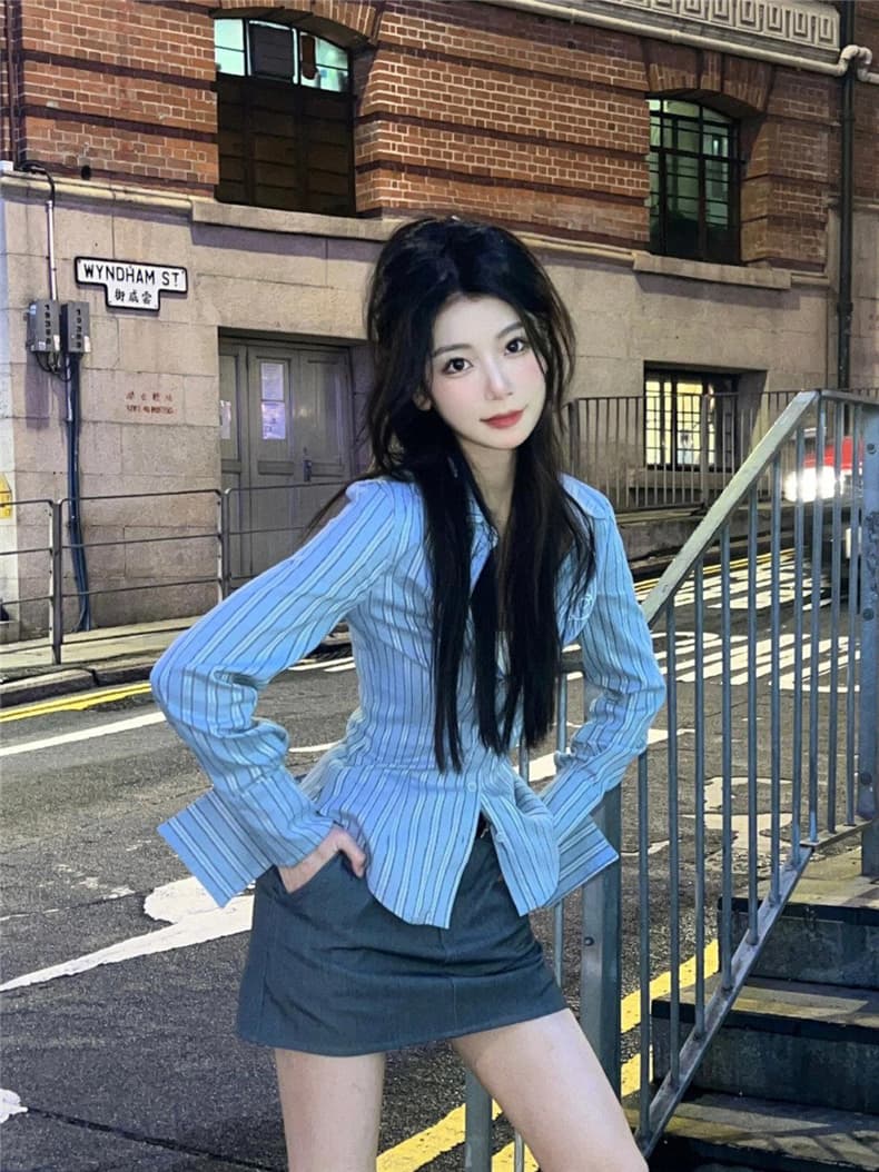 순수한 욕망 핫걸 자수 질감 센스 아메리칸 몸매 가꾸기 허리 수축 여성 셔츠 디자인 센스 기본 셔츠 맨위 셔츠 봄 가을 이미지 4