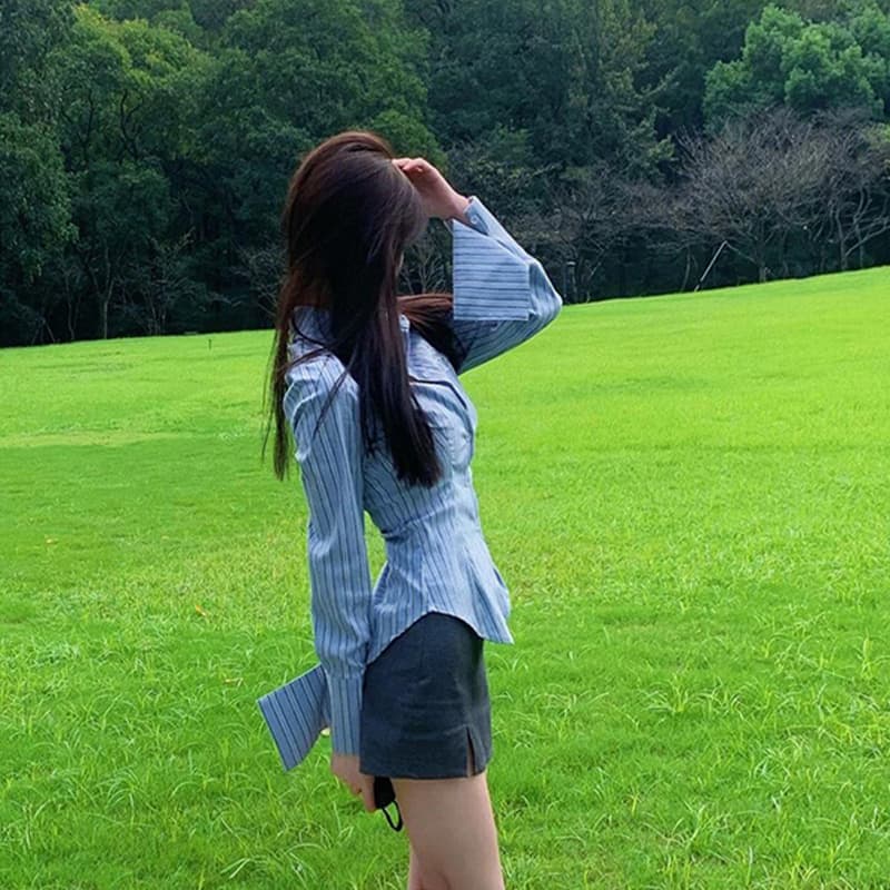 순수한 욕망 핫걸 자수 질감 센스 아메리칸 몸매 가꾸기 허리 수축 여성 셔츠 디자인 센스 기본 셔츠 맨위 셔츠 봄 가을 이미지 2