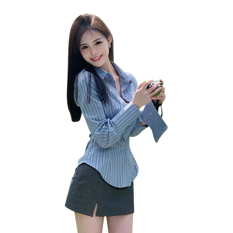 순수한 욕망 핫걸 자수 질감 센스 아메리칸 몸매 가꾸기 허리 수축 여성 셔츠 디자인 센스 기본 셔츠 맨위 셔츠 봄 가을 이미지 5