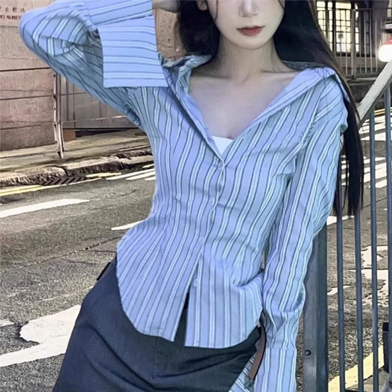 순수한 욕망 핫걸 자수 질감 센스 아메리칸 몸매 가꾸기 허리 수축 여성 셔츠 디자인 센스 기본 셔츠 맨위 셔츠 봄 가을 상세 이미지 3