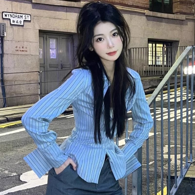 순수한 욕망 핫걸 자수 질감 센스 아메리칸 몸매 가꾸기 허리 수축 여성 셔츠 디자인 센스 기본 셔츠 맨위 셔츠 봄 가을 상세 이미지 4
