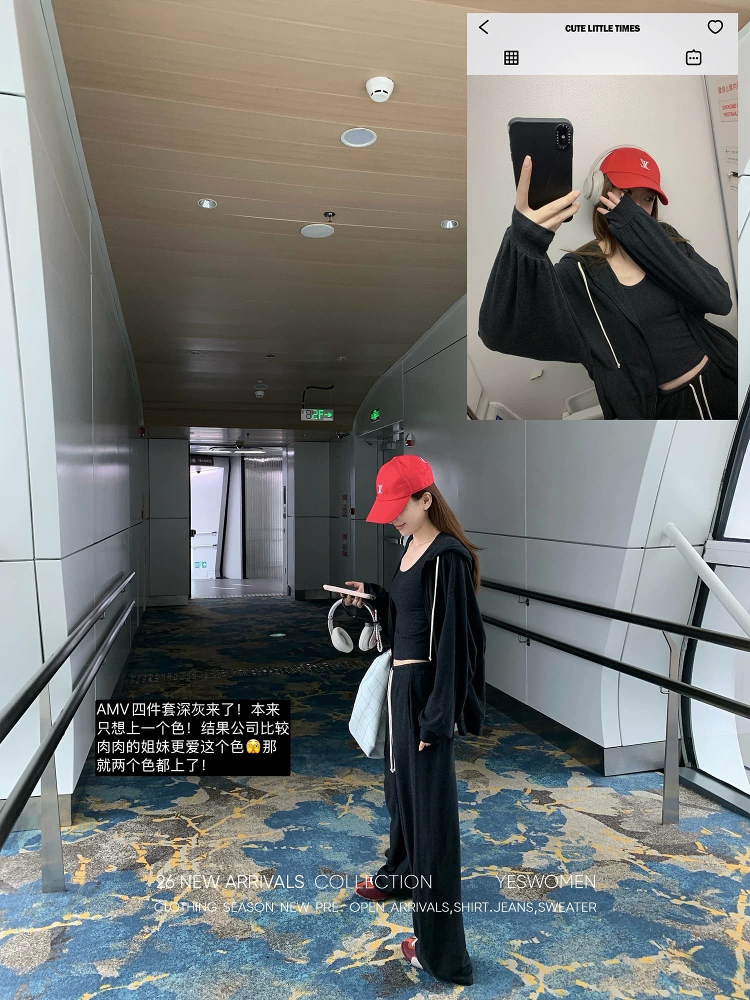 작은 적합한 맞춤 am v 구름 시리즈 가을 새로운 얇은 스타일 후드 티 스웨터 운동 캐주얼 세트 여성 이미지 2