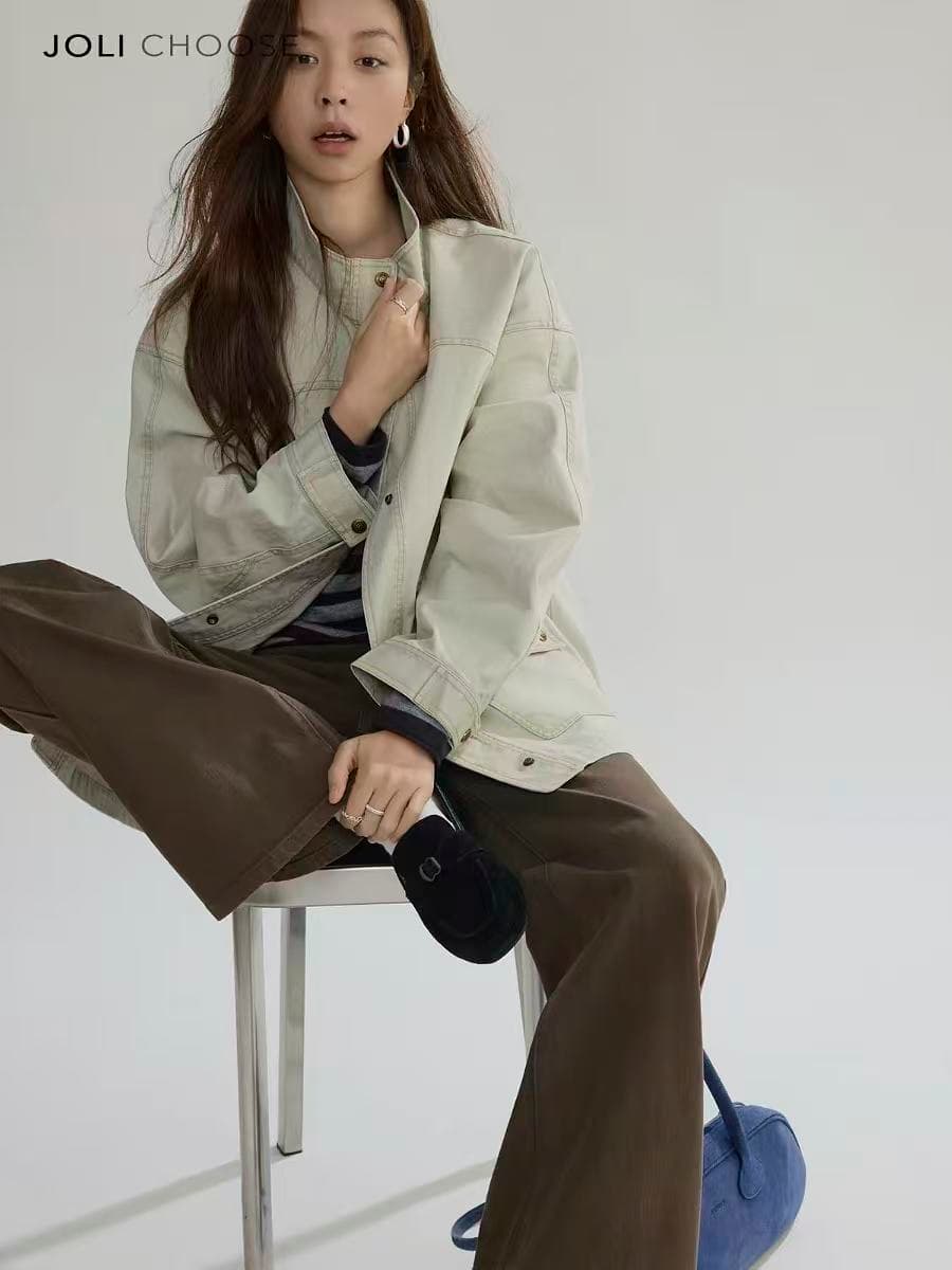 joli choose 봄 새로운 루즈핏 스탠드 칼라 여성 코트 디자인 센스 캐주얼 패션 작은 대중 워크웨어 재킷 이미지 2