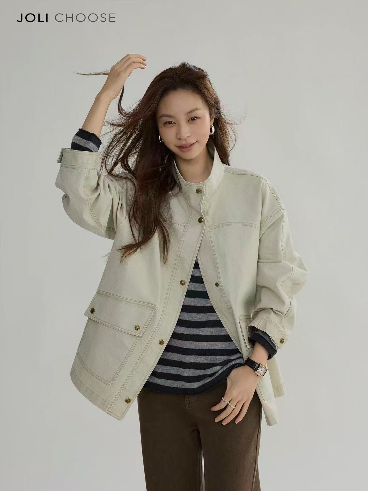 joli choose 봄 새로운 루즈핏 스탠드 칼라 여성 코트 디자인 센스 캐주얼 패션 작은 대중 워크웨어 재킷 이미지 3