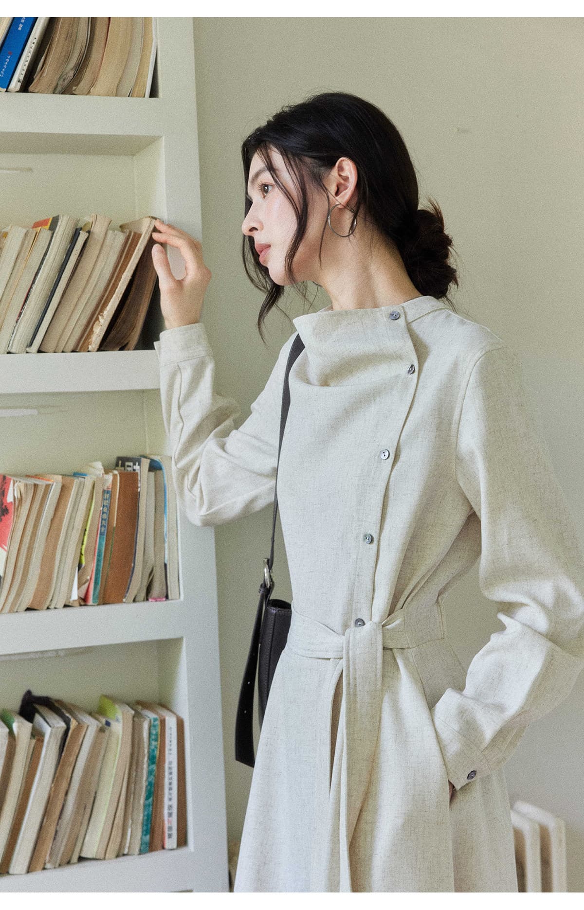 II 양 디자인 暮 구름 돌아 가기 고급 센스 길다 반팔 비스듬한 문 襟 여성 드레스 지식인 바람 허리 수축 치마 상세 이미지 17