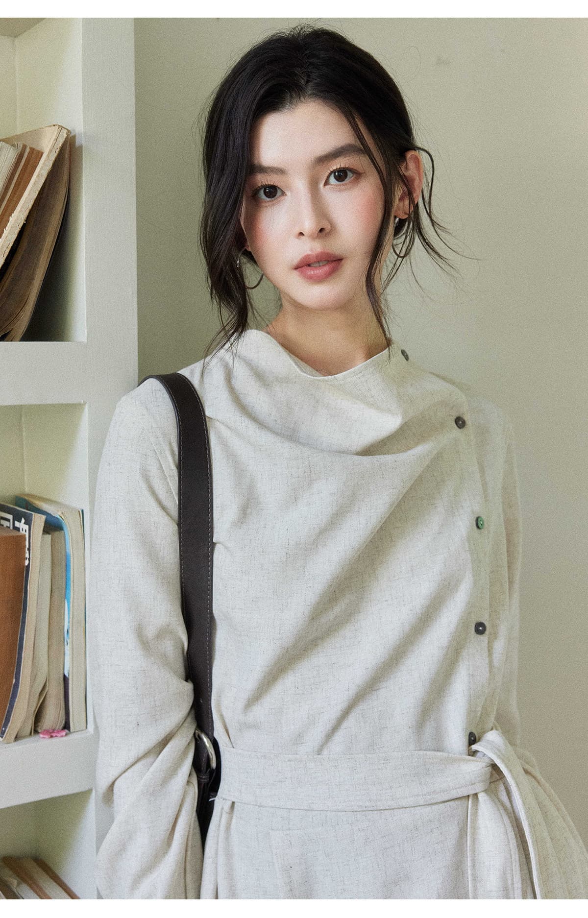 II 양 디자인 暮 구름 돌아 가기 고급 센스 길다 반팔 비스듬한 문 襟 여성 드레스 지식인 바람 허리 수축 치마 상세 이미지 21
