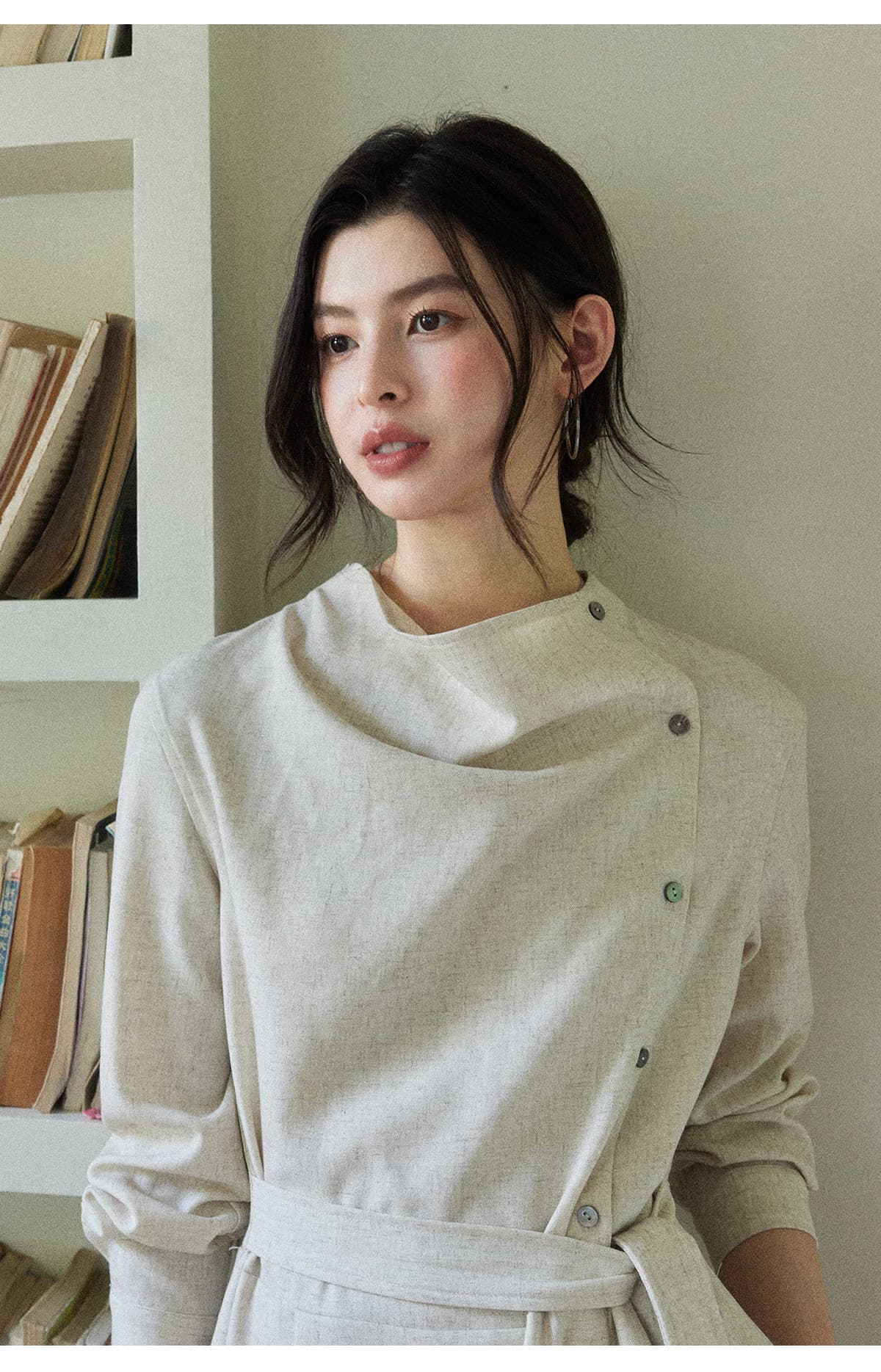 II 양 디자인 暮 구름 돌아 가기 고급 센스 길다 반팔 비스듬한 문 襟 여성 드레스 지식인 바람 허리 수축 치마 상세 이미지 22