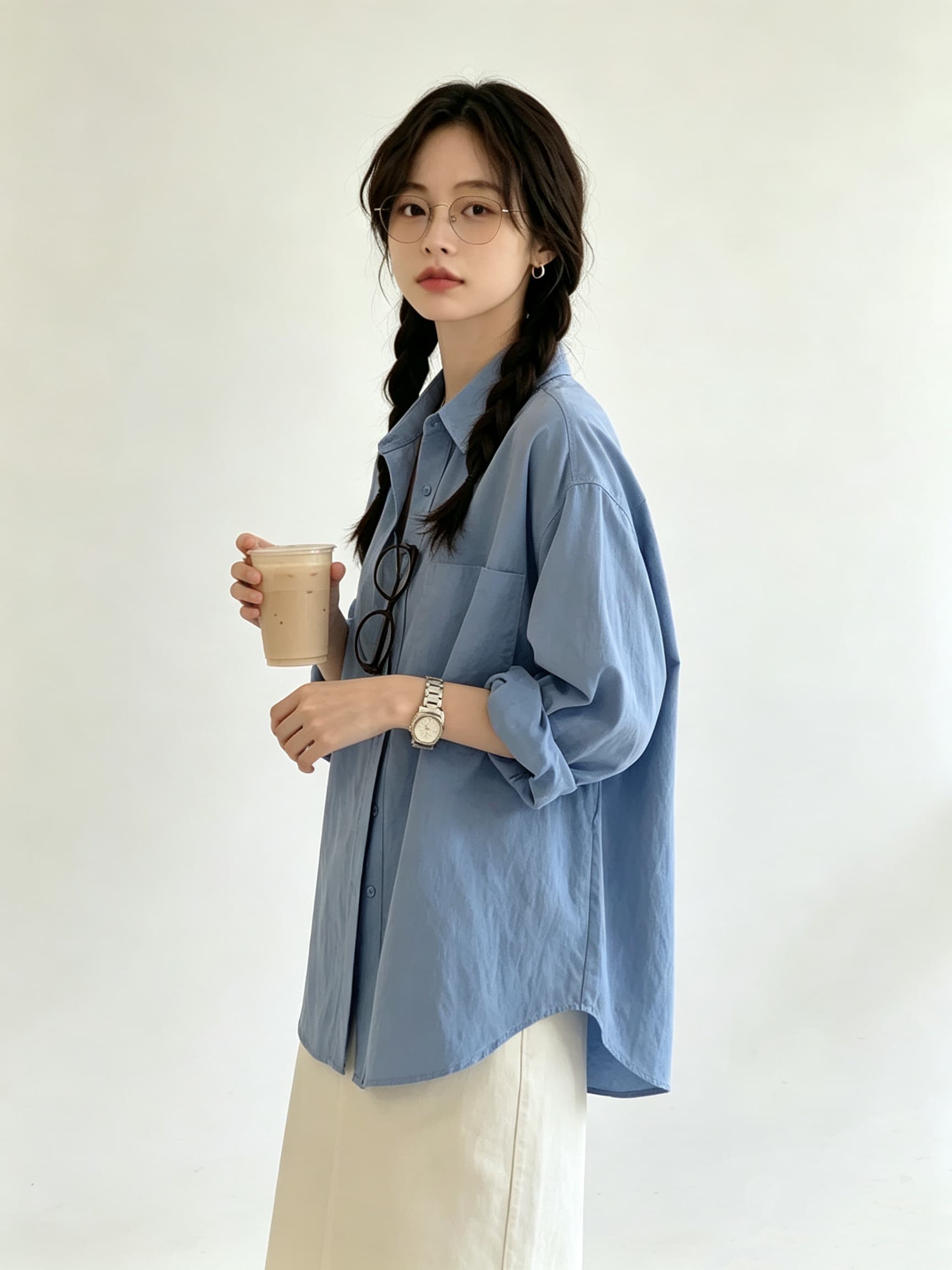 단색 미니멀리즘 폴로 칼라 셔츠 여성 레저 빅 포켓 도루 센스 긴팔 맨위 상세 이미지 3