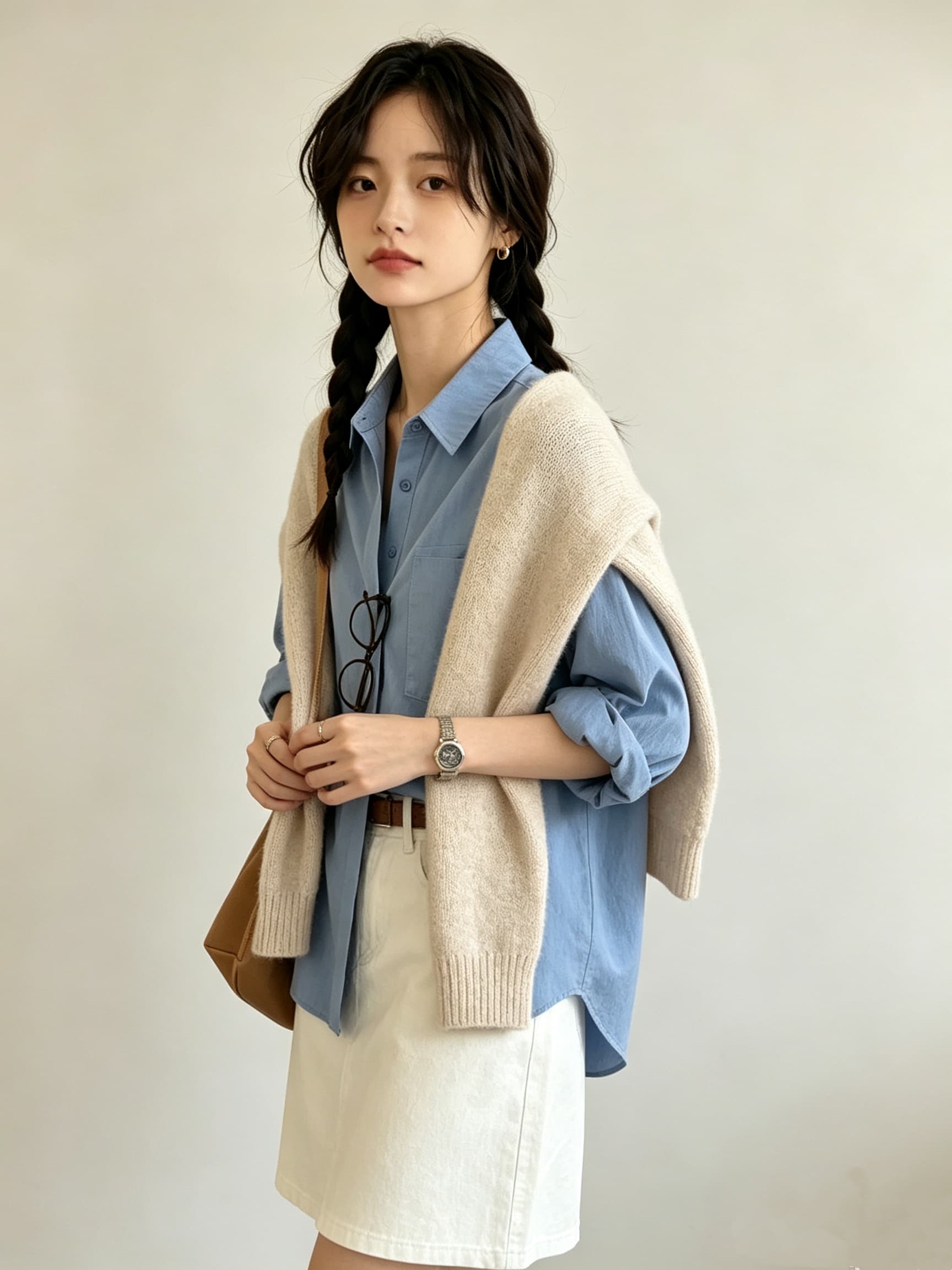 단색 미니멀리즘 폴로 칼라 셔츠 여성 레저 빅 포켓 도루 센스 긴팔 맨위 상세 이미지 8