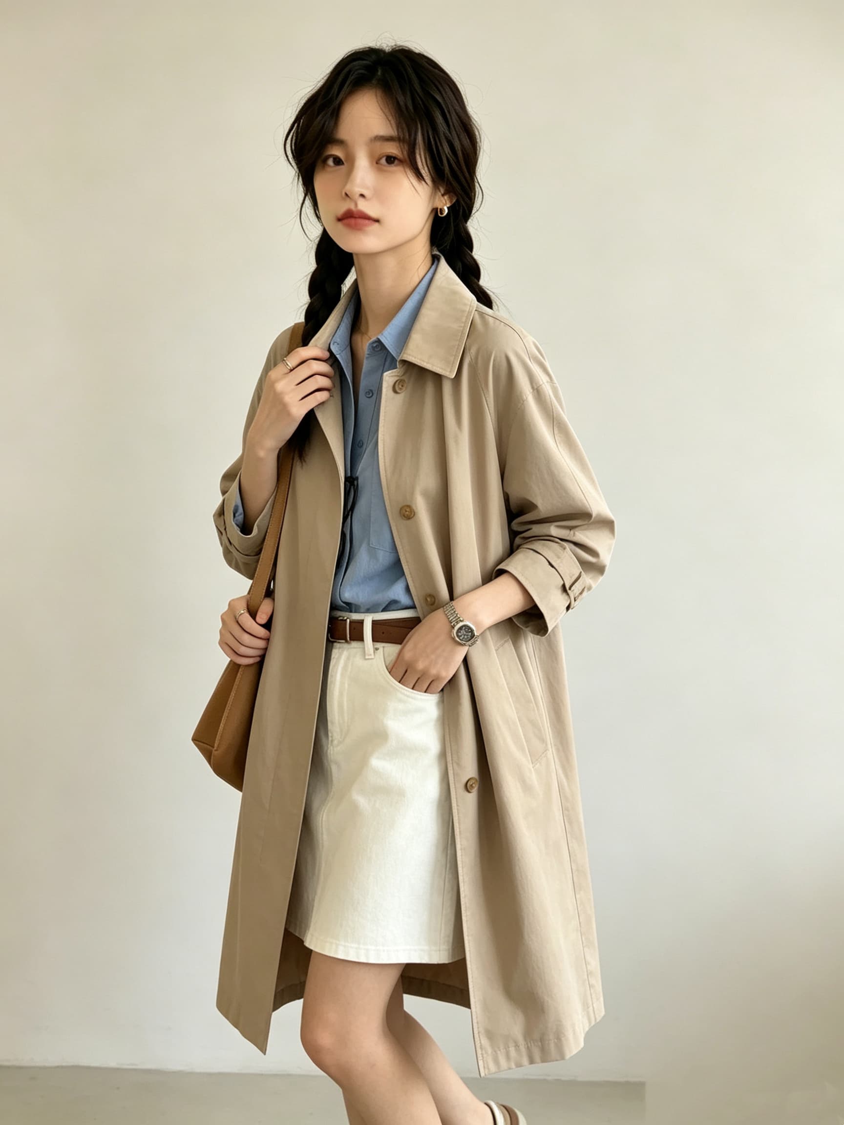 단색 미니멀리즘 폴로 칼라 셔츠 여성 레저 빅 포켓 도루 센스 긴팔 맨위 상세 이미지 9