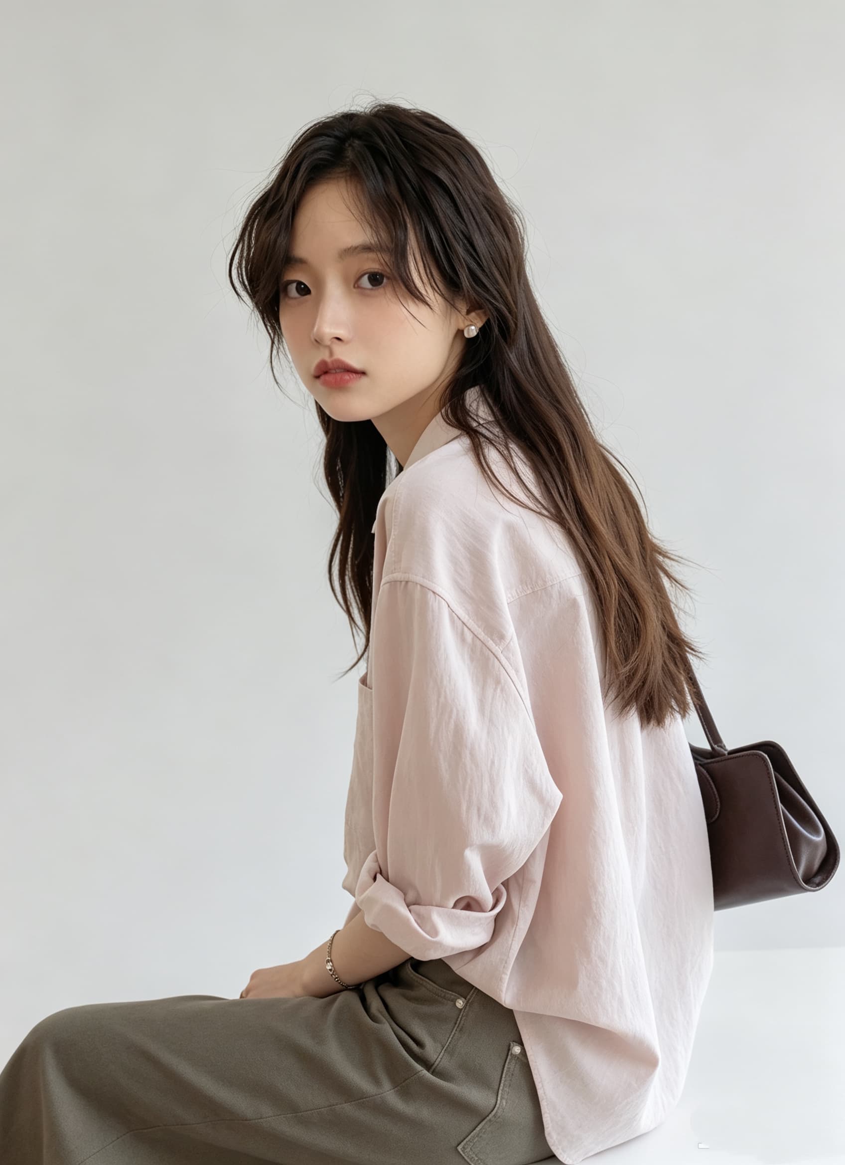 단색 미니멀리즘 폴로 칼라 셔츠 여성 레저 빅 포켓 도루 센스 긴팔 맨위 상세 이미지 10