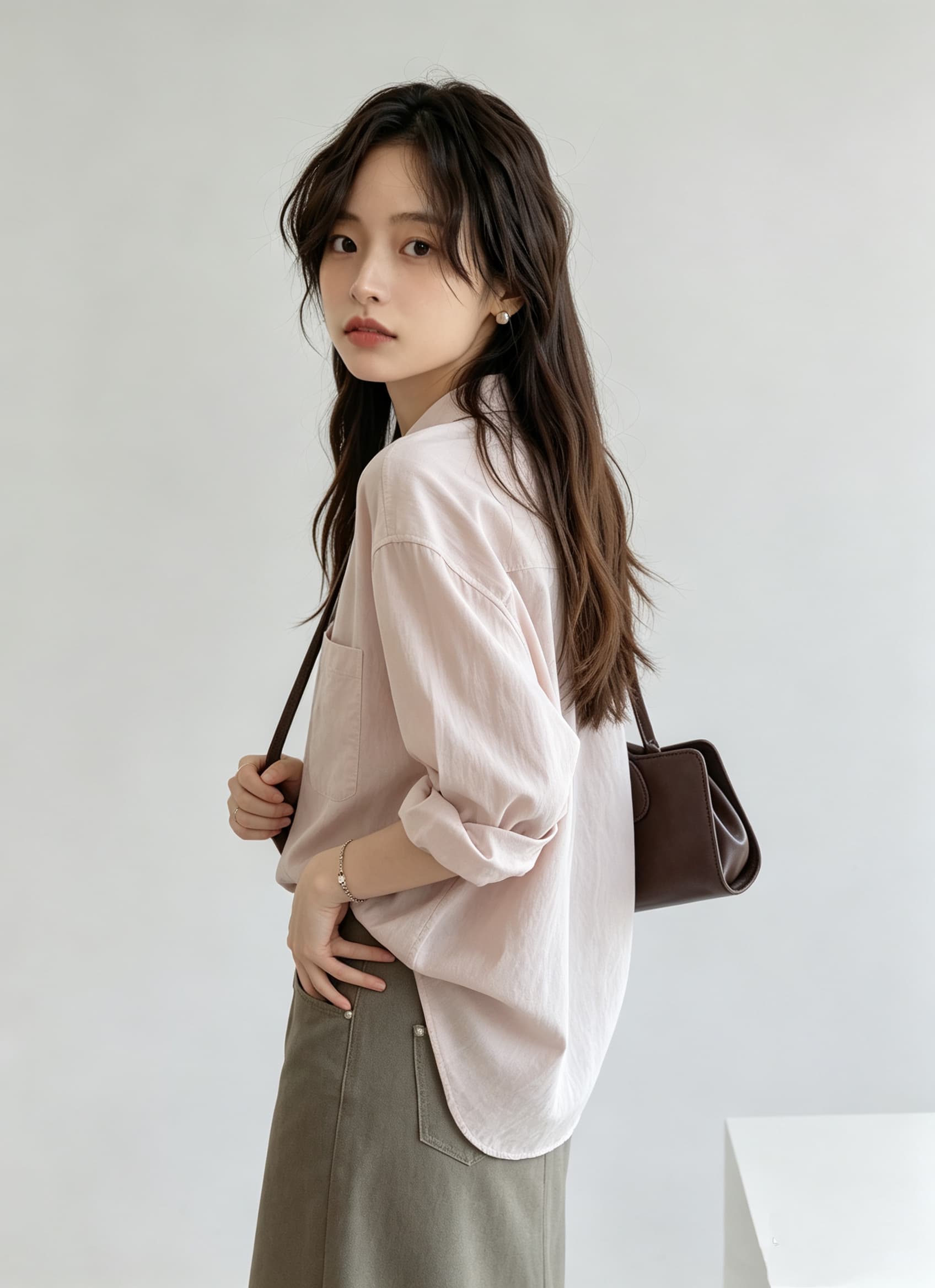 단색 미니멀리즘 폴로 칼라 셔츠 여성 레저 빅 포켓 도루 센스 긴팔 맨위 상세 이미지 11