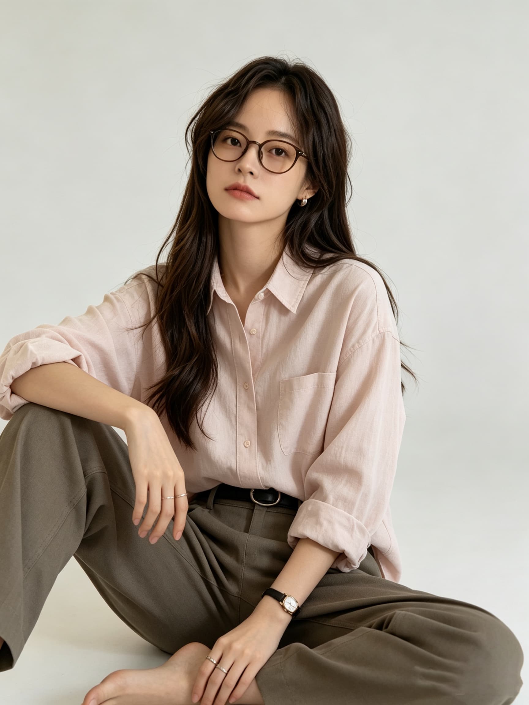 단색 미니멀리즘 폴로 칼라 셔츠 여성 레저 빅 포켓 도루 센스 긴팔 맨위 상세 이미지 13