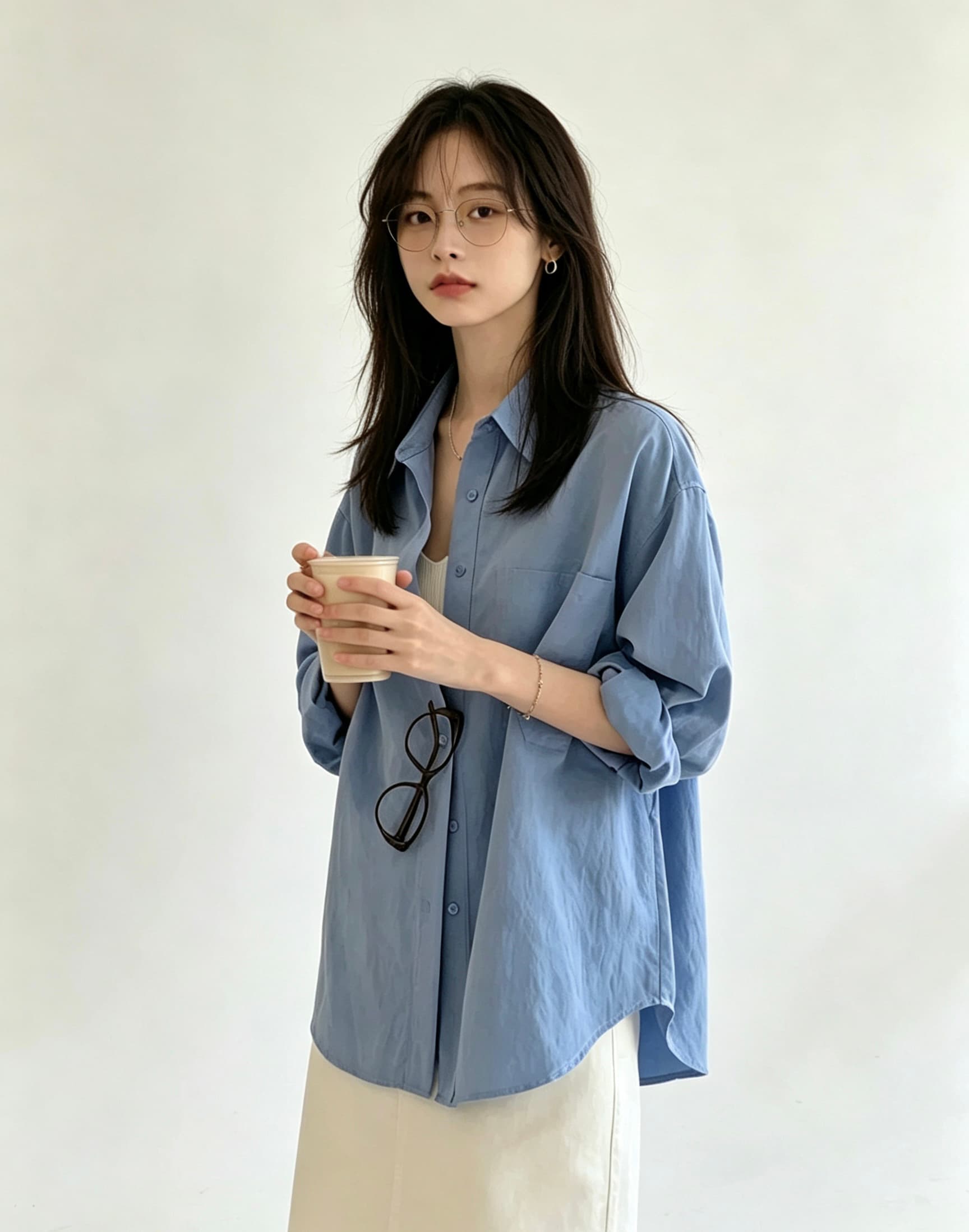 단색 미니멀리즘 폴로 칼라 셔츠 여성 레저 빅 포켓 도루 센스 긴팔 맨위 상세 이미지 20