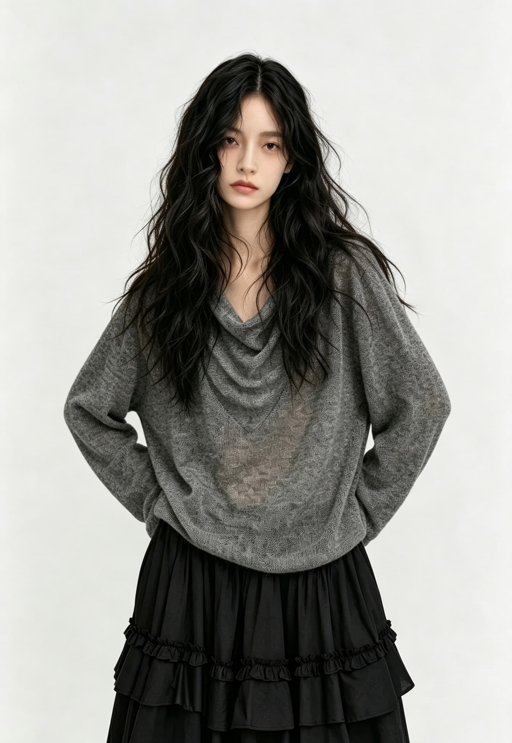 청 아침 안개 섬 레트로 홀치기 염색 공예 흔들다 칼라 좋은 양모 구름 센스 대 u 칼라 니트 스웨터 여성