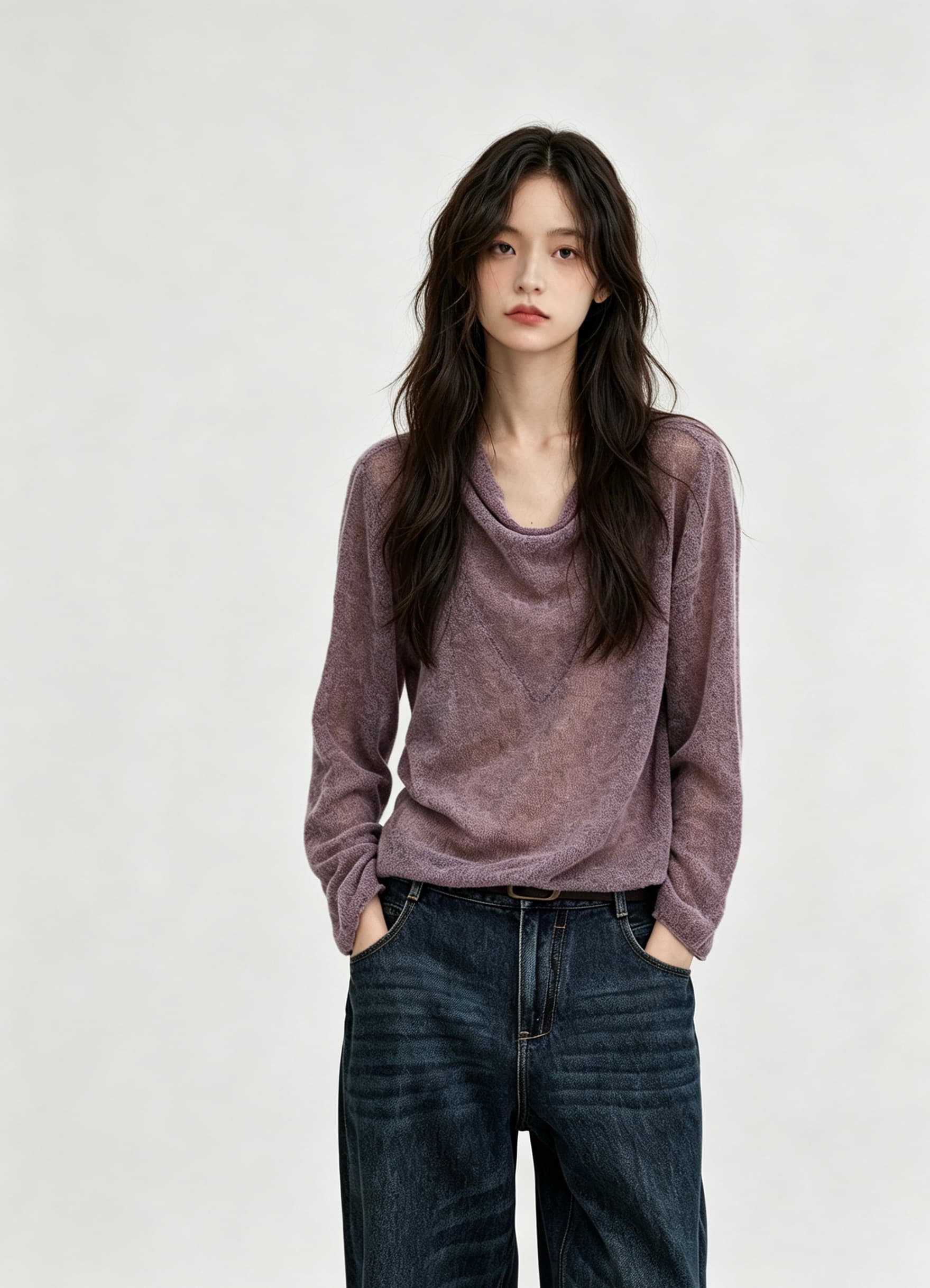 청 아침 안개 섬 레트로 홀치기 염색 공예 흔들다 칼라 좋은 양모 구름 센스 대 u 칼라 니트 스웨터 여성 상세 이미지 2