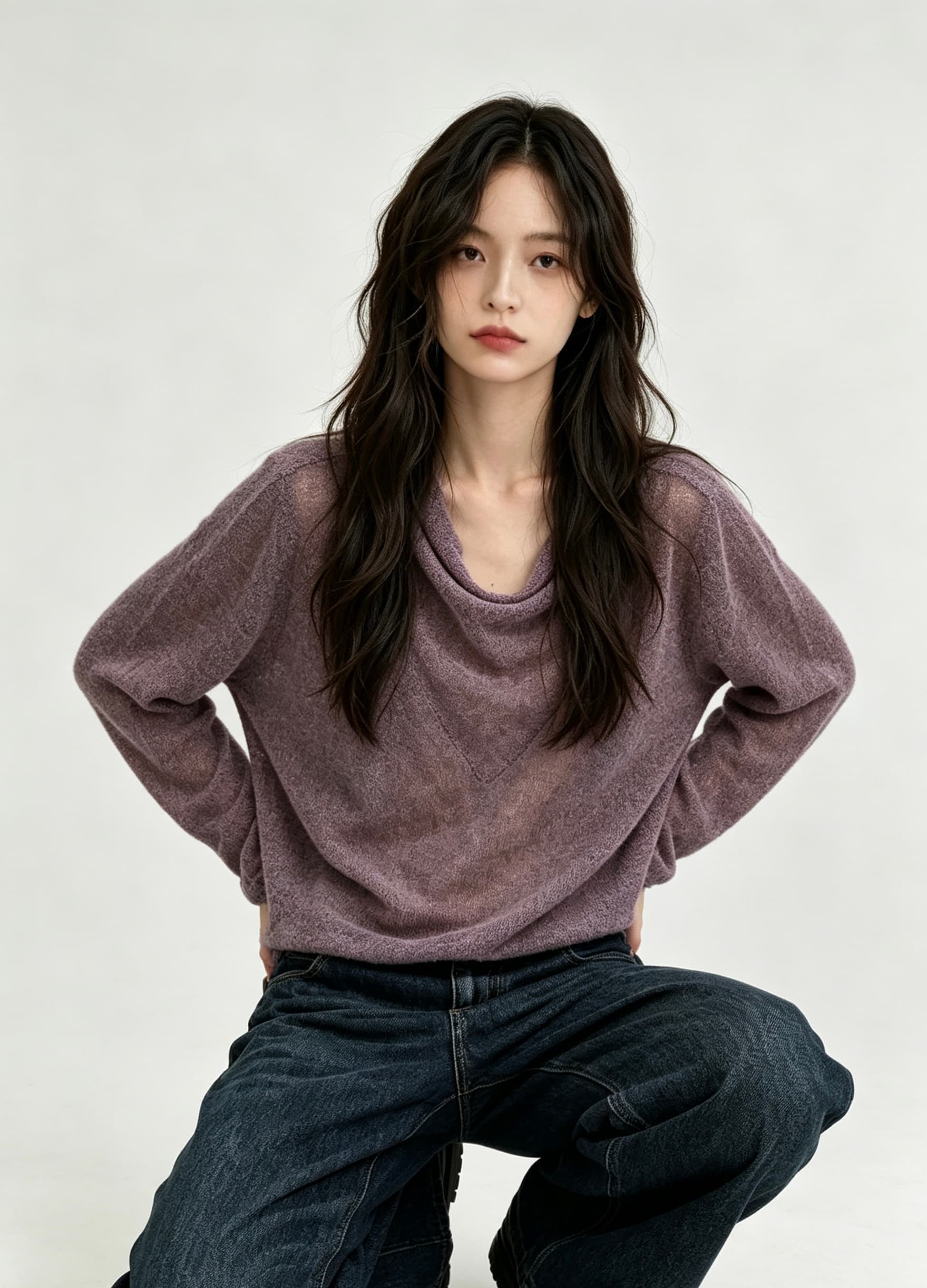 청 아침 안개 섬 레트로 홀치기 염색 공예 흔들다 칼라 좋은 양모 구름 센스 대 u 칼라 니트 스웨터 여성 상세 이미지 5