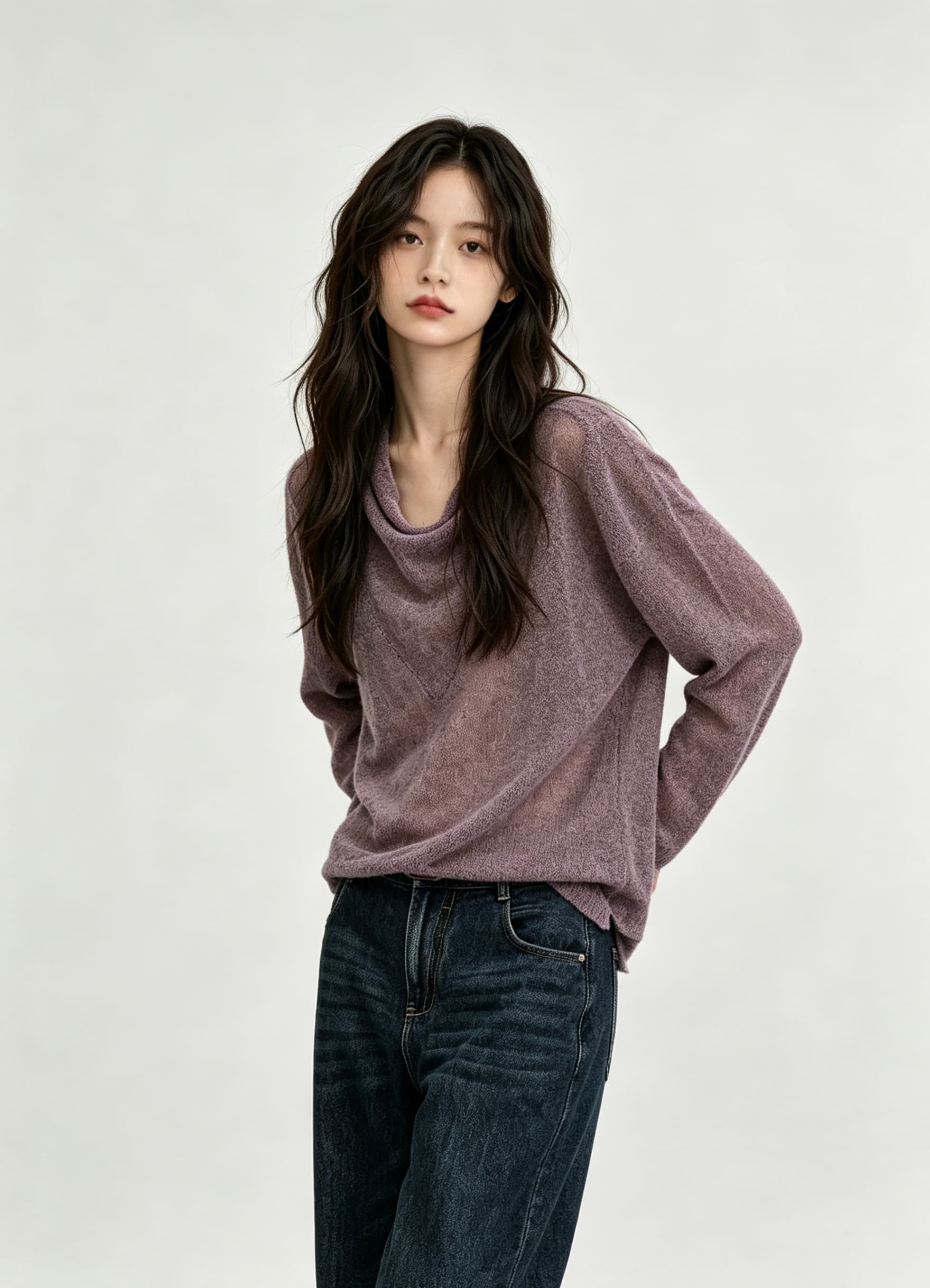 청 아침 안개 섬 레트로 홀치기 염색 공예 흔들다 칼라 좋은 양모 구름 센스 대 u 칼라 니트 스웨터 여성 상세 이미지 6