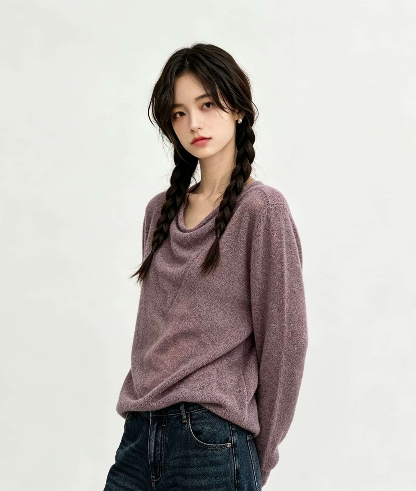 청 아침 안개 섬 레트로 홀치기 염색 공예 흔들다 칼라 좋은 양모 구름 센스 대 u 칼라 니트 스웨터 여성 상세 이미지 10
