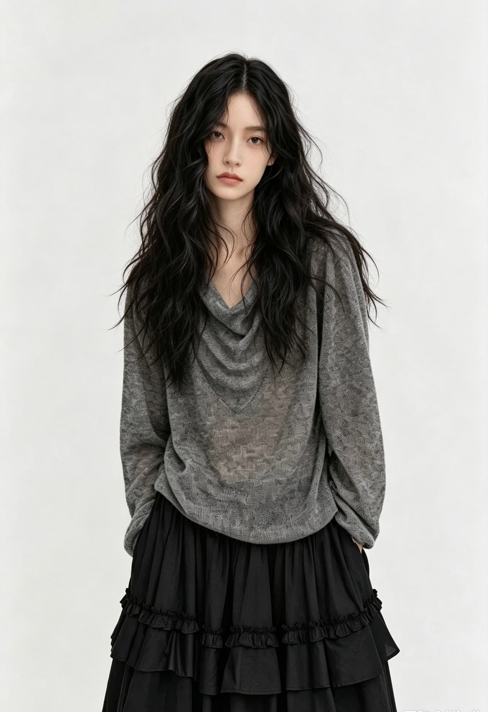 청 아침 안개 섬 레트로 홀치기 염색 공예 흔들다 칼라 좋은 양모 구름 센스 대 u 칼라 니트 스웨터 여성 상세 이미지 11