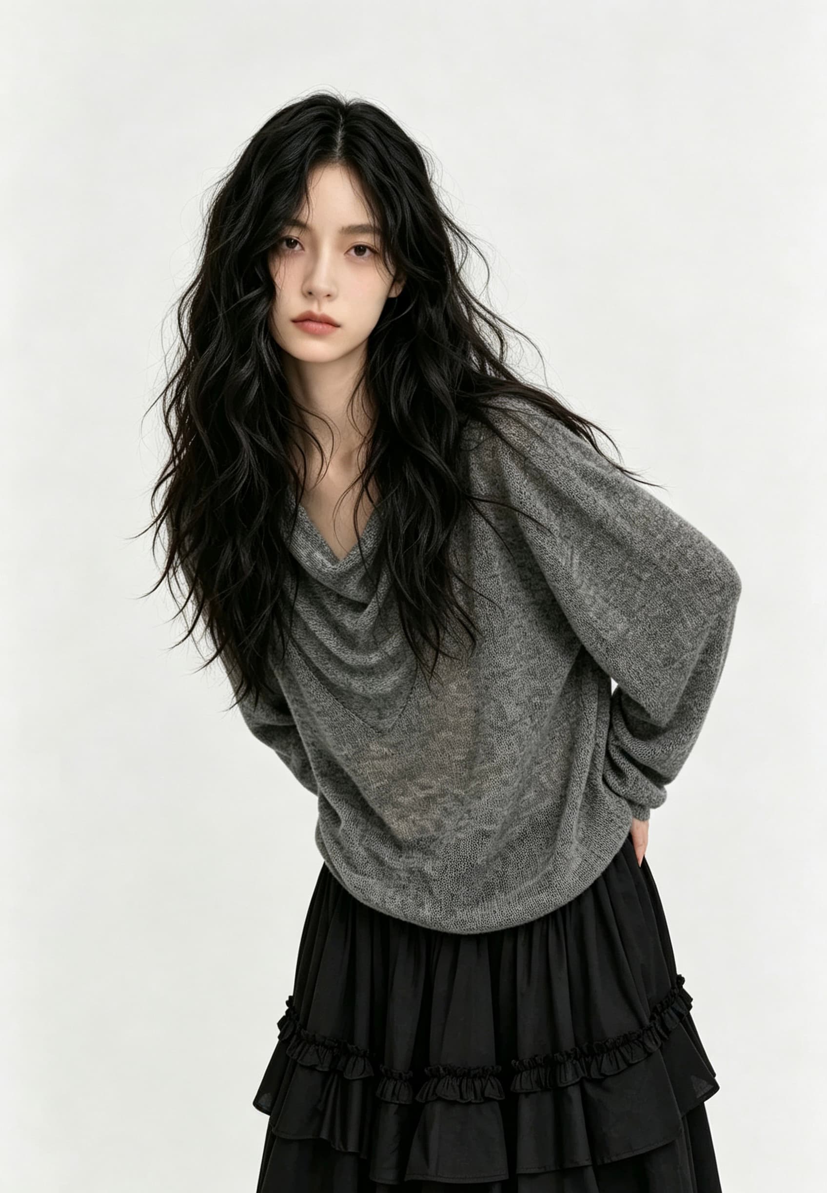청 아침 안개 섬 레트로 홀치기 염색 공예 흔들다 칼라 좋은 양모 구름 센스 대 u 칼라 니트 스웨터 여성 상세 이미지 12