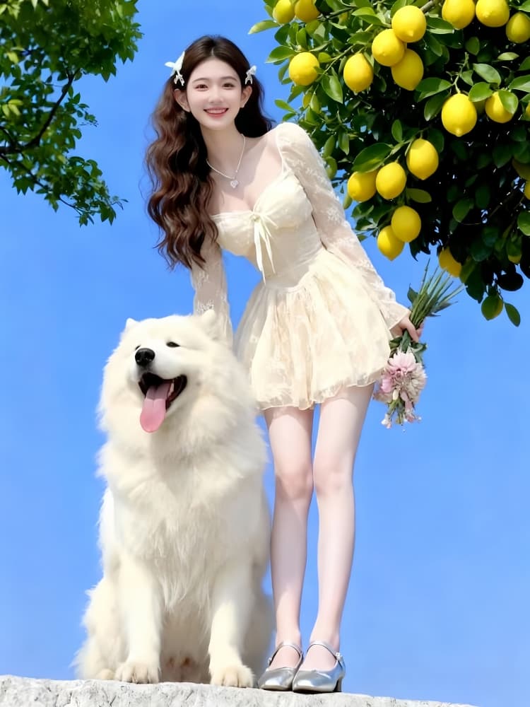 프랑스식 부드러운 바람 자이언트 잘 생긴 허리 수축 슬림해 보이는 레이스 치마 청 순수한 시스템 乖離 자매 착용 가져 가라. 드레스