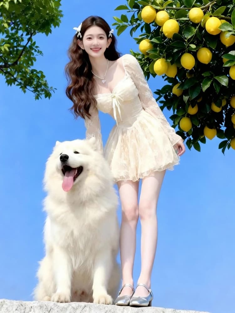 프랑스식 부드러운 바람 자이언트 잘 생긴 허리 수축 슬림해 보이는 레이스 치마 청 순수한 시스템 乖離 자매 착용 가져 가라. 드레스 상세 이미지 3