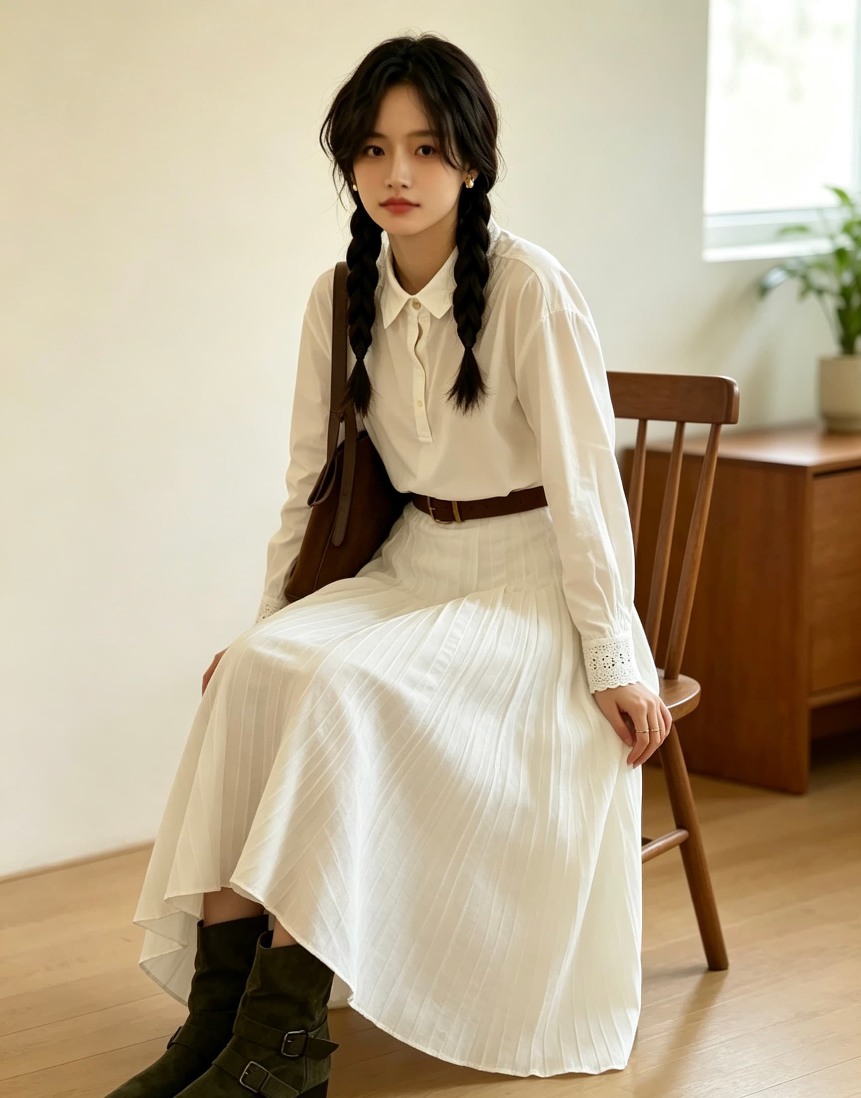프랑스식 레트로 화이트 하이웨이스트 한 마디 반신 스커트 여성 가을 2026 새로운 슬림해 보이는 우산 치마 롱 스커트 상세 이미지 6