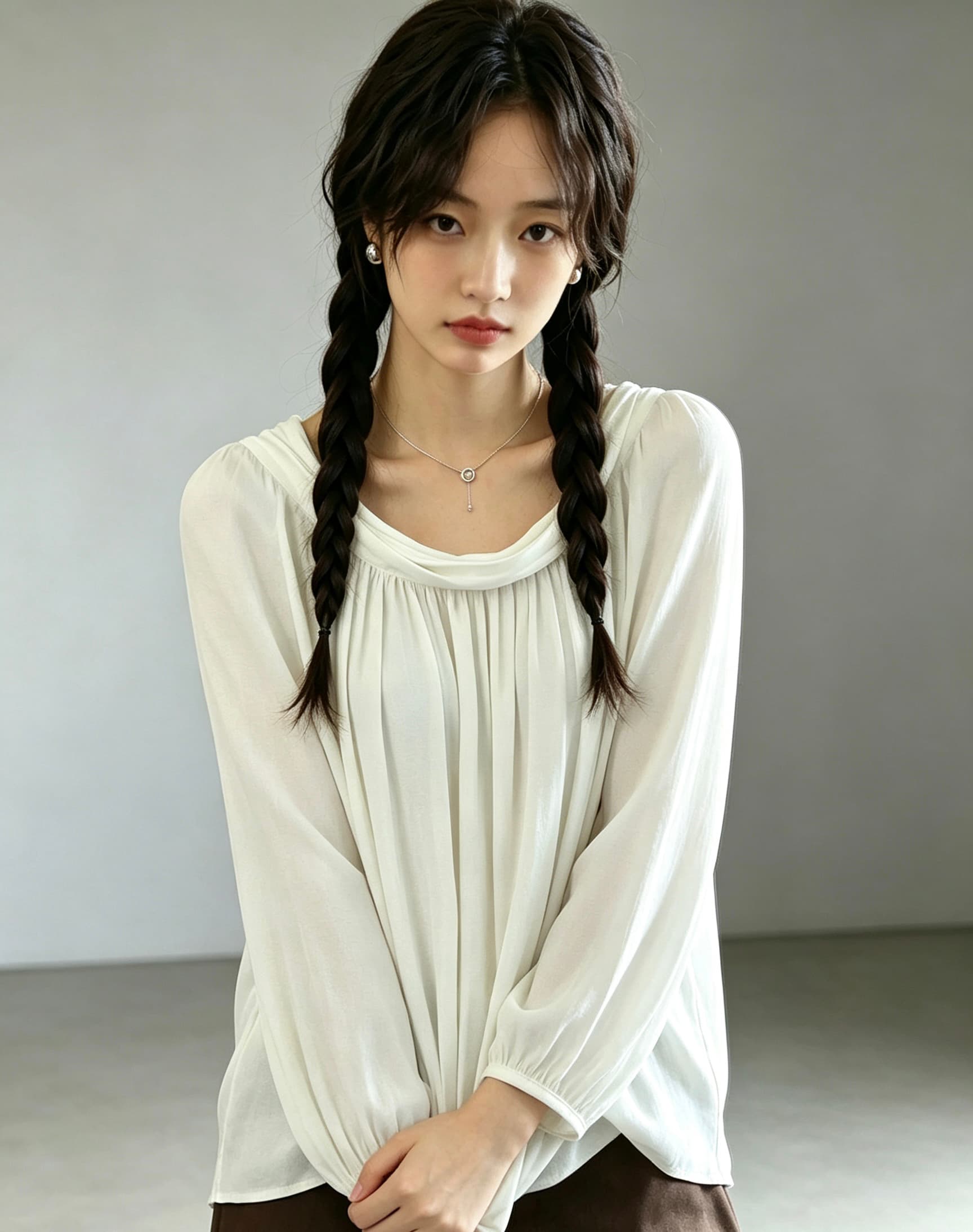 프랑스식 품격 양성 및 음성 둘 착용 루즈핏 도루 센스 슬림해 보이는 레이스업 블라우스 맨위 여성 상세 이미지 13