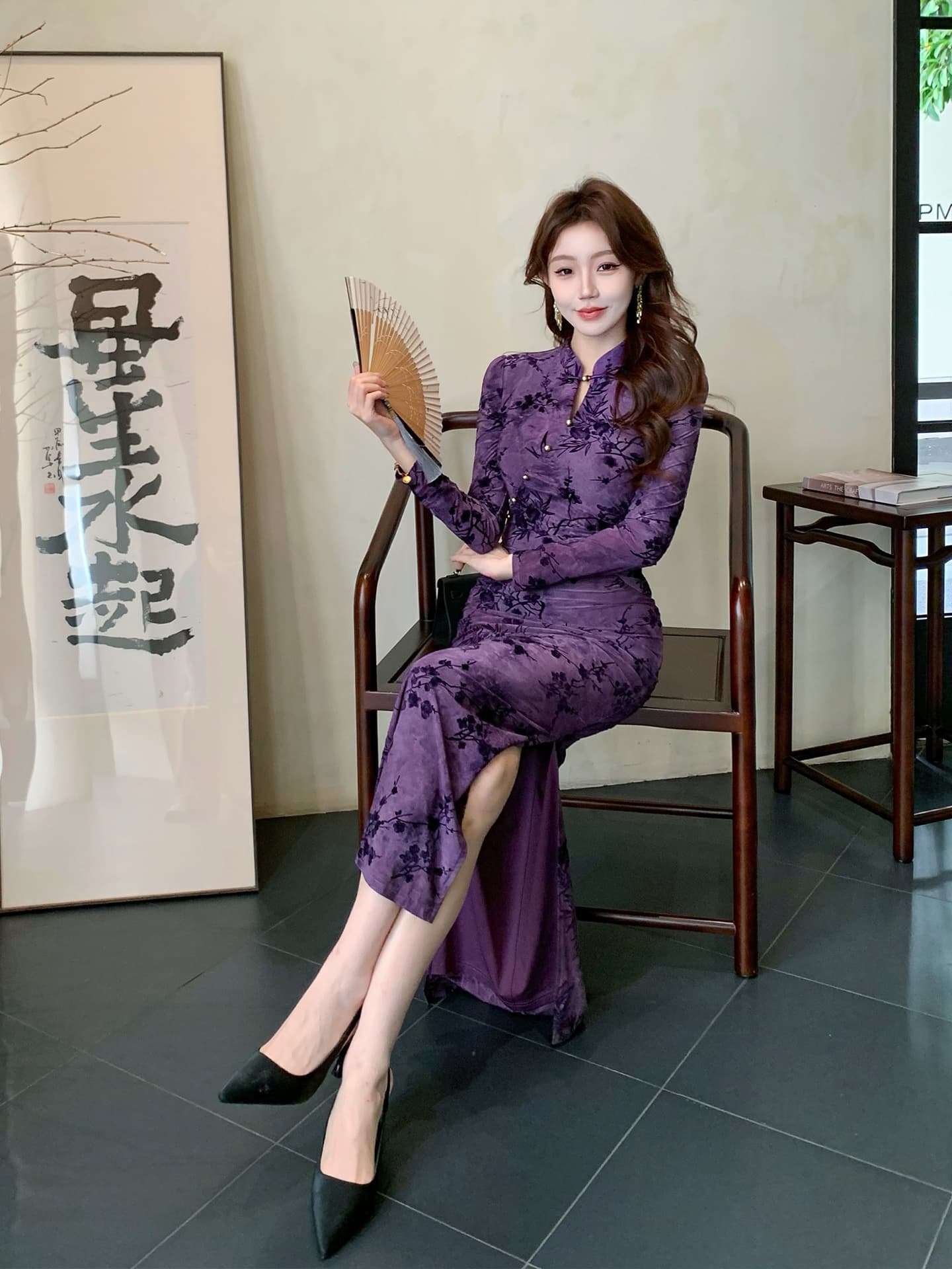 2026 년 보라색 옥 갑자기 보라색 새로운 중식 개선 치파오 여성 이른 가을 자카드 주름 고급 센스 드레스 이미지 3