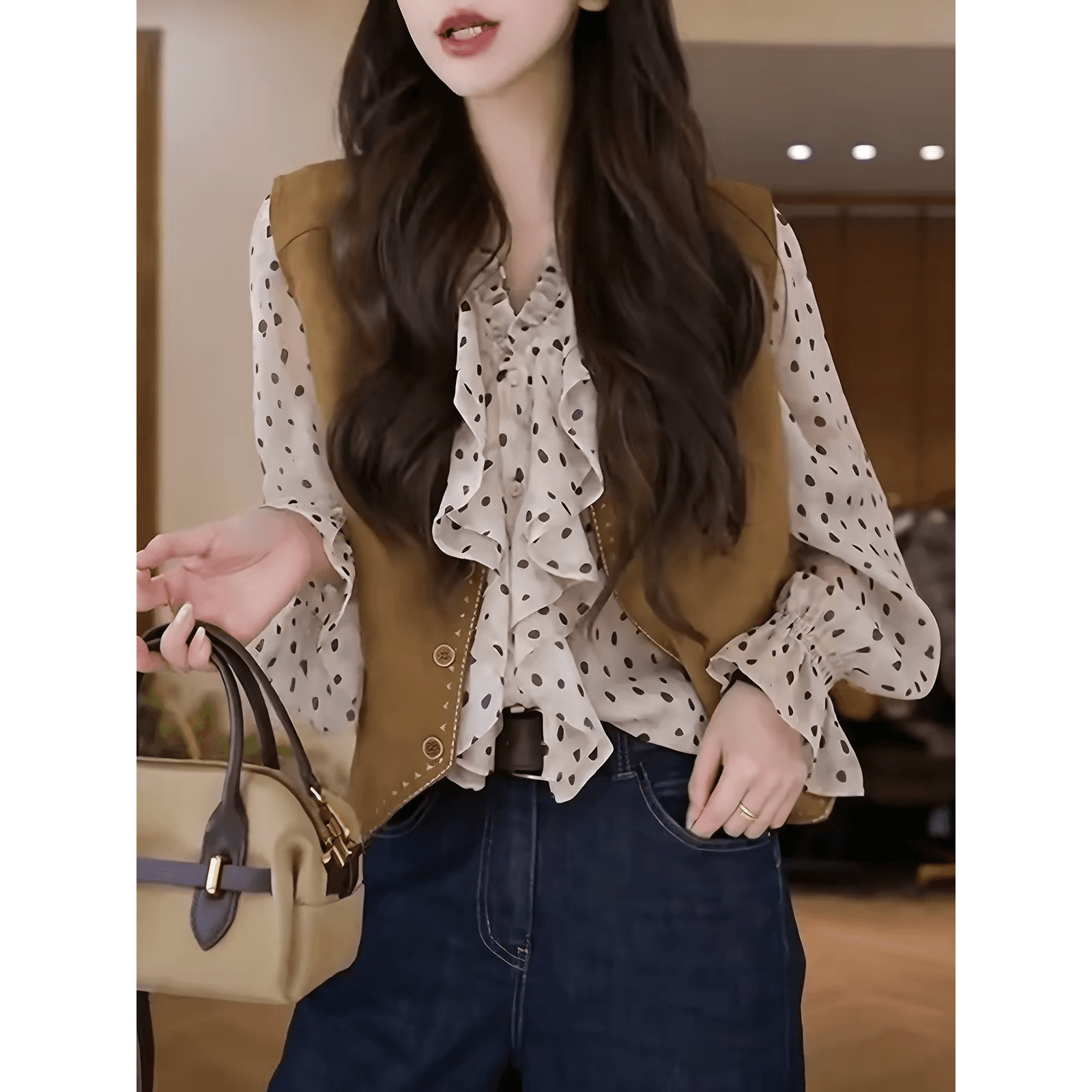 가을 새로운 레트로 항구 바람 트렌드 조끼 여자 다용도 슬림해 보이는 착용 가져 가라. 표지 고기 연령 감소 디자인 센스 맨위 이미지 5