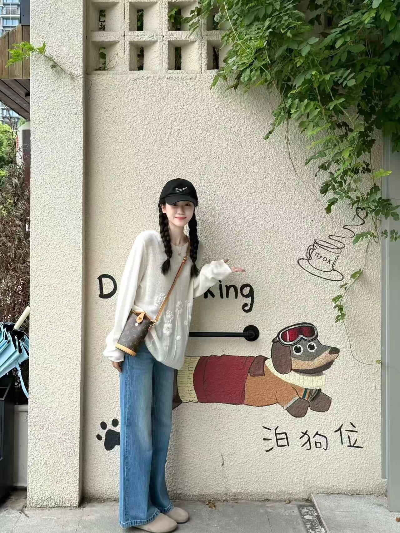 한 부서 부드러운 바람 3 차원 꽃 자수 니트 스웨터 여성 가을 얇은 스타일 마이크로 ~을 통해 라운드 넥 루즈핏 느긋한 풀오버 세트 상세 이미지 1