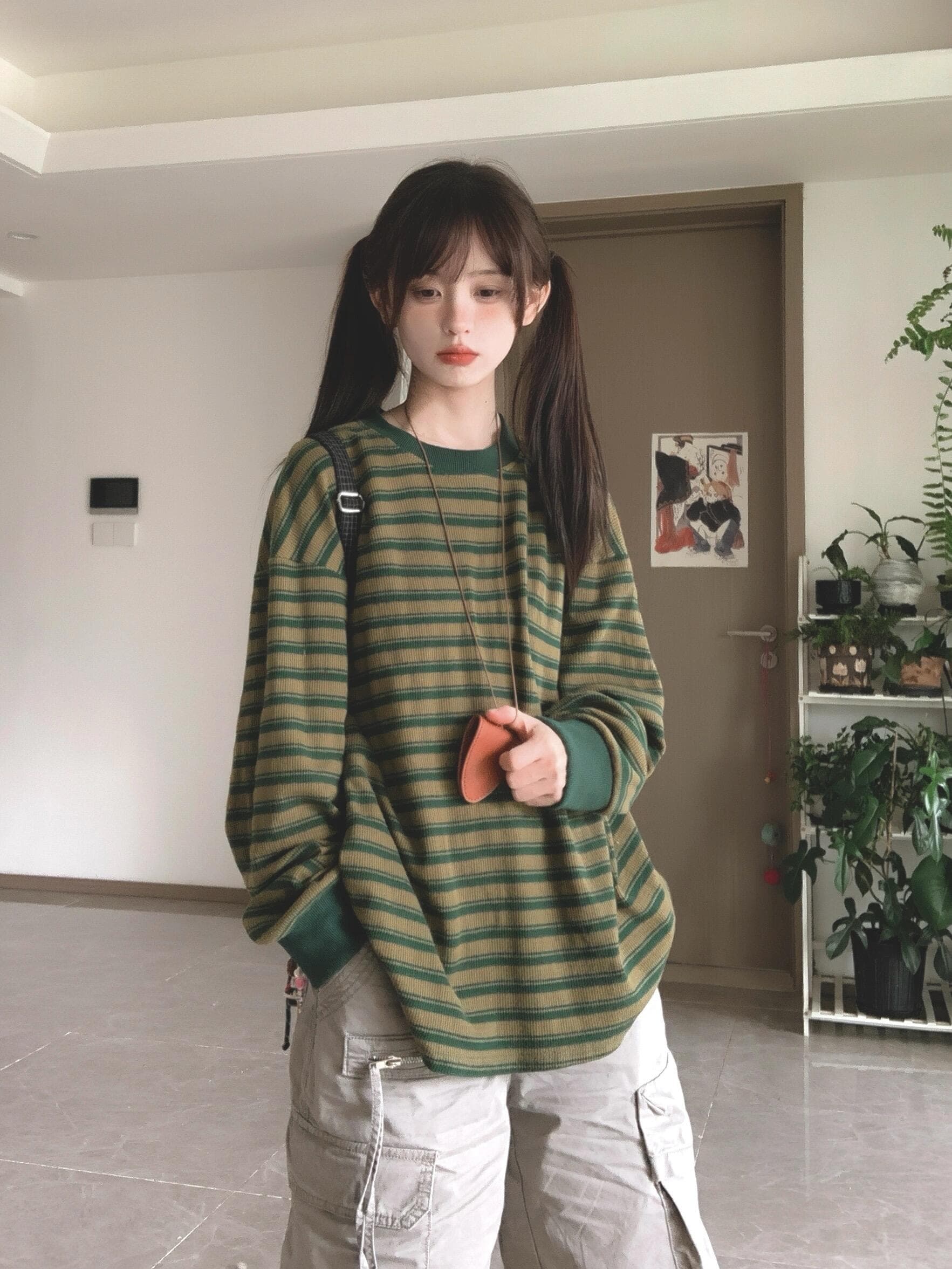 와일드 A 어린이 2026 봄 새로운 오리지널 분위기 센스 아메리칸 레트로 스트라이프 긴팔 티셔츠 여성 기본 셔츠 트렌디 이미지 4