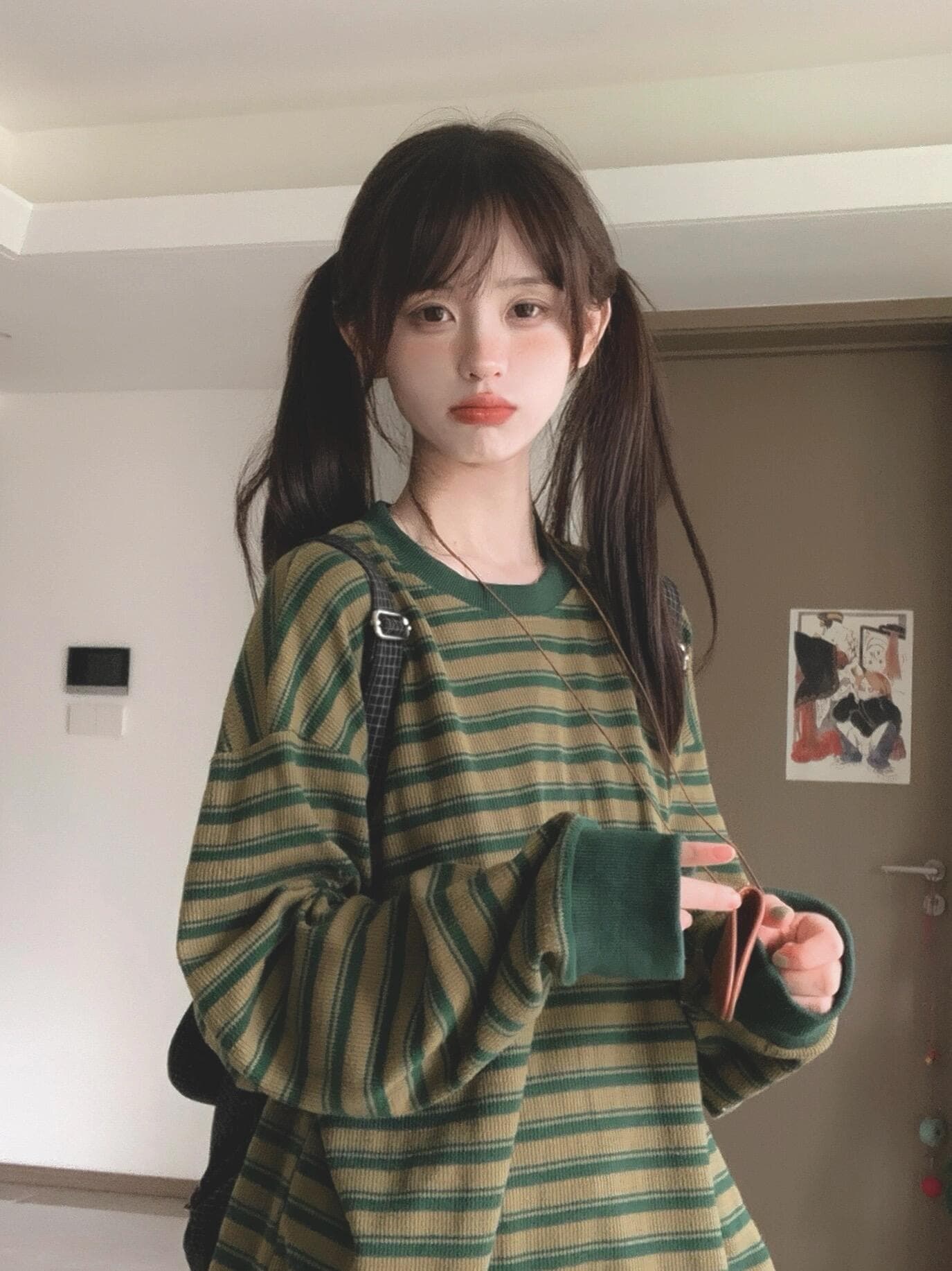 와일드 A 어린이 2026 봄 새로운 오리지널 분위기 센스 아메리칸 레트로 스트라이프 긴팔 티셔츠 여성 기본 셔츠 트렌디 상세 이미지 1