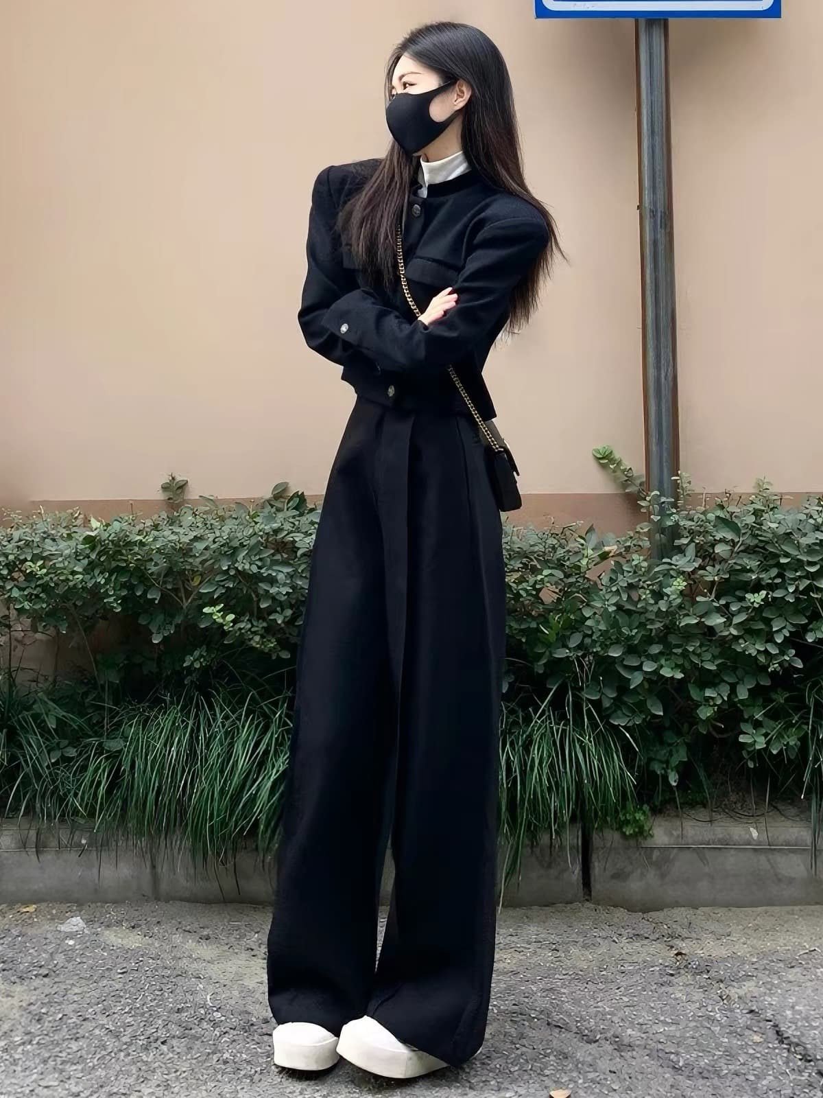 다시 a 다시 바람의 소리 세트 봄 드레스 코디 전체 집합 라운드 넥 재킷 정장 와이드 레그 팬츠 투피스 세트 외국 가스 고급 센스 이미지 4
