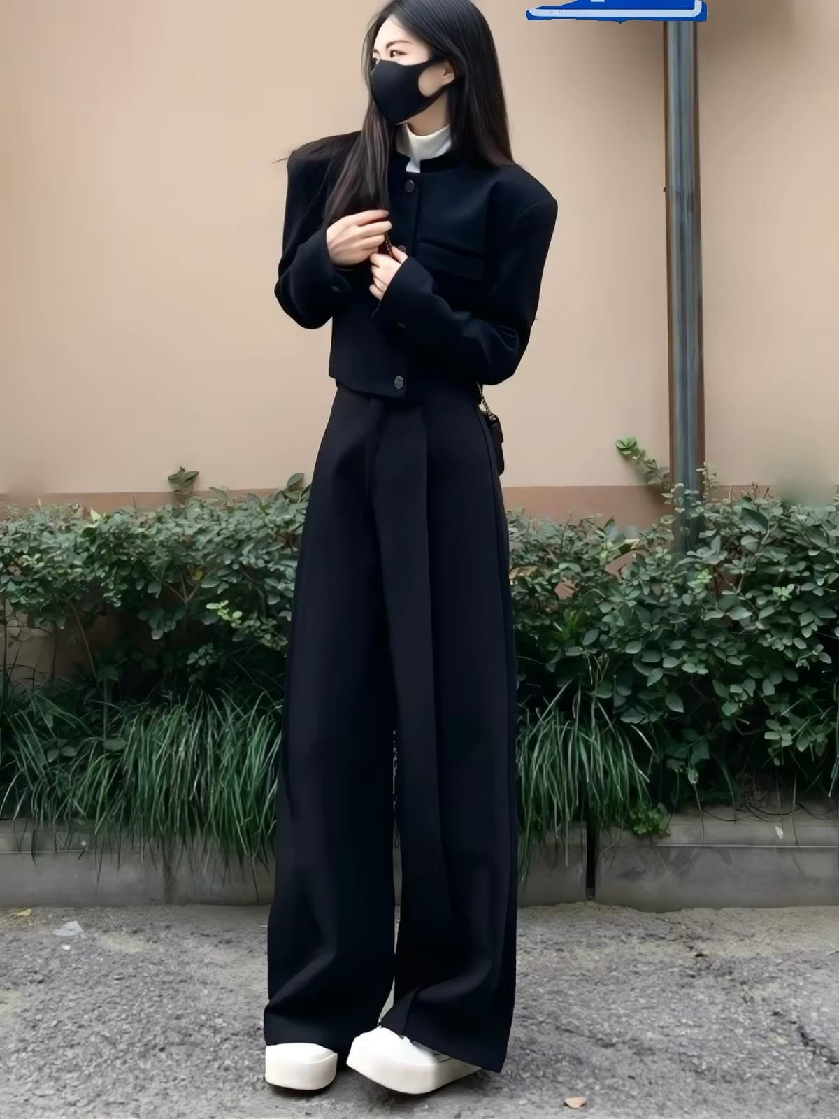 다시 a 다시 바람의 소리 세트 봄 드레스 코디 전체 집합 라운드 넥 재킷 정장 와이드 레그 팬츠 투피스 세트 외국 가스 고급 센스 상세 이미지 3