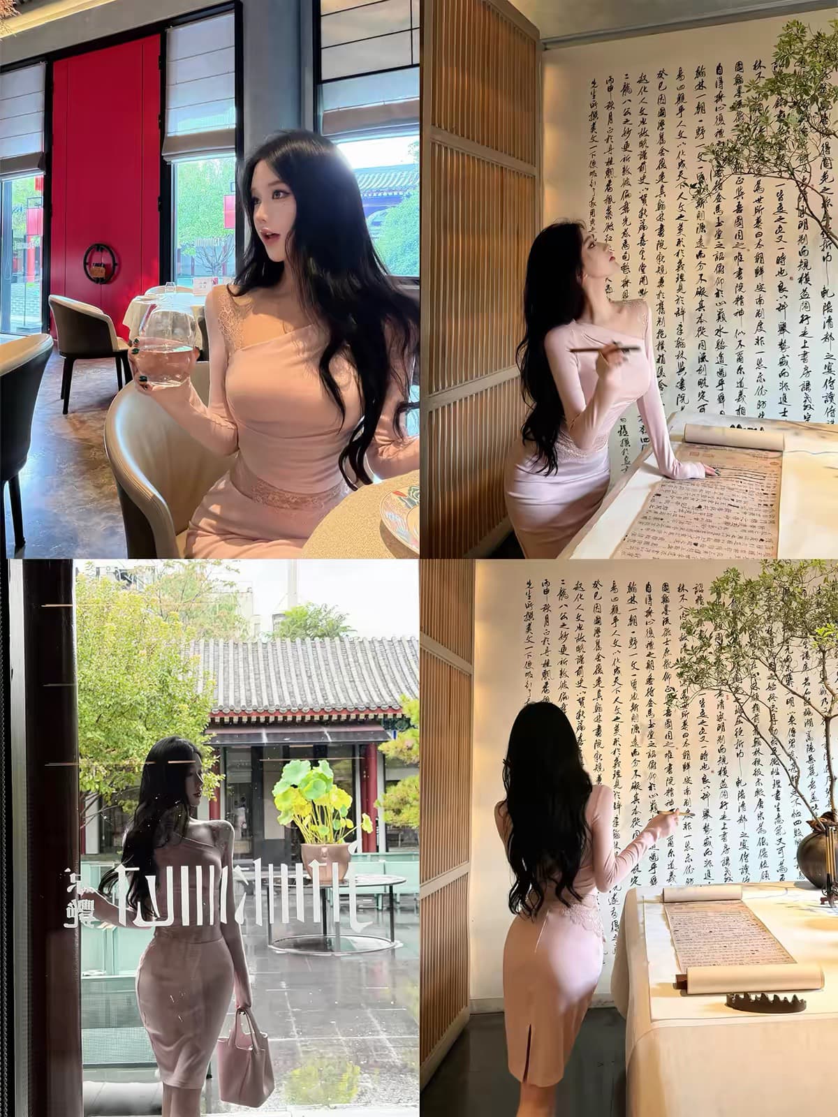 jayky yang 신제품 제한된 시간 95 접기 비스듬한 칼라 레이스 조각 맨위 스트레이트 타이트 스커트 반신 치마 세트 이미지 2