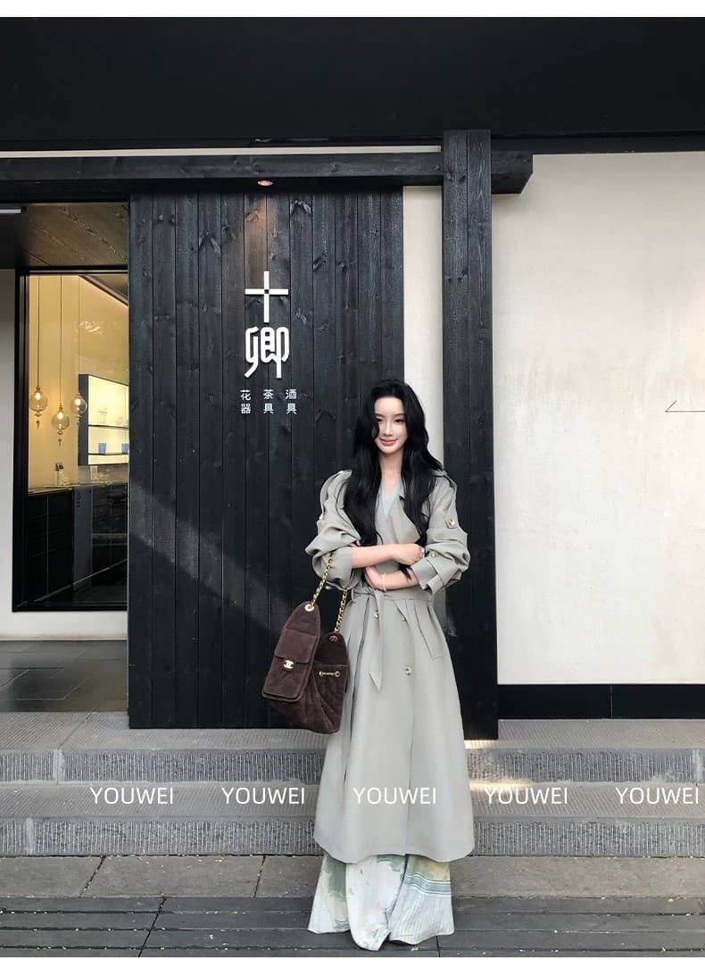있음 후안 youwe 녹색 구슬 루이 크레인 화이트 니트 스웨터 맨위 여자 2026 새로운 반신 치마 세트 가을 상세 이미지 4