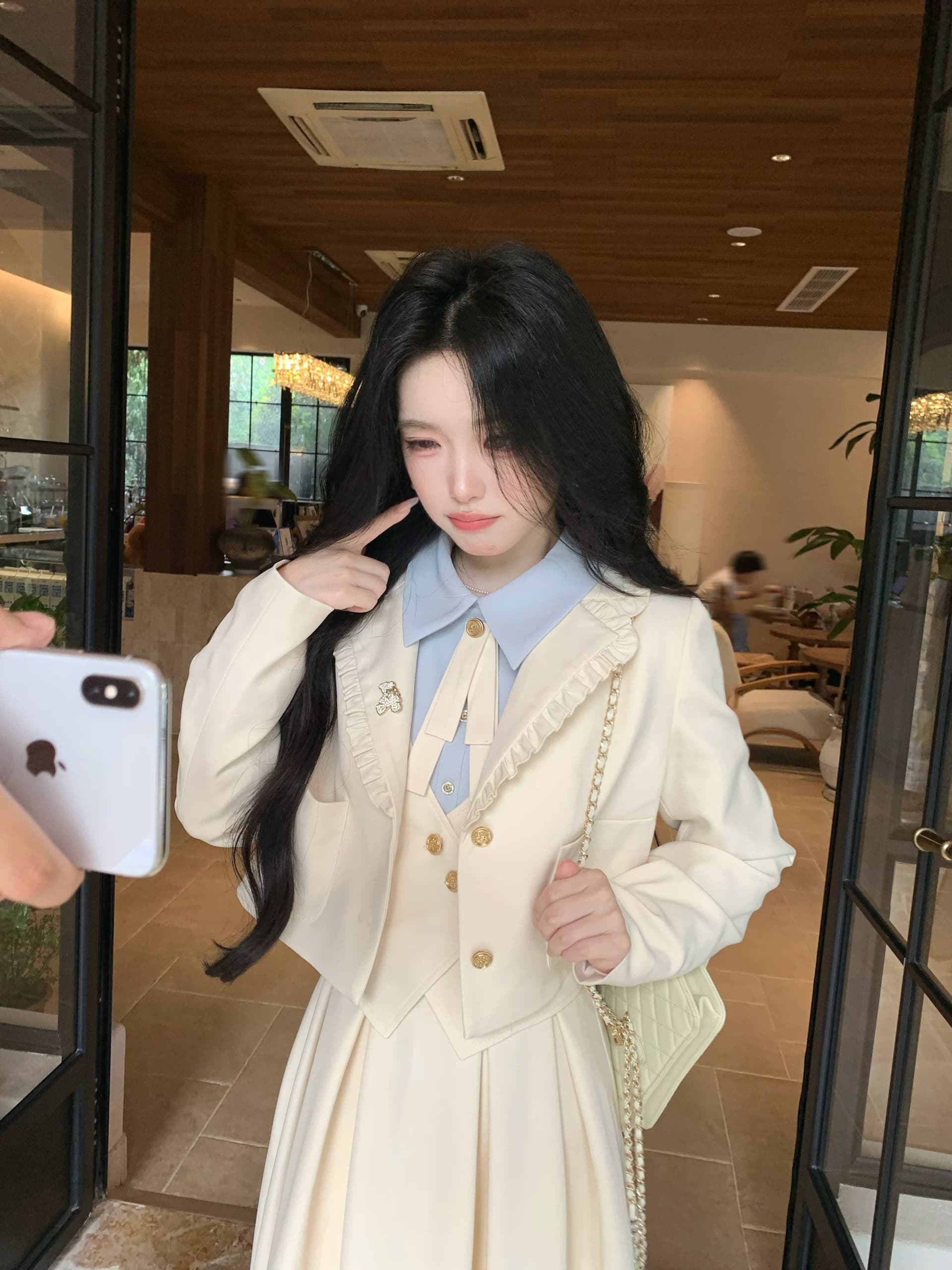 blovelan 소피아 일기 프릴 정장 짧은 외투 레트로 학원 페이크 레이어드 점프 슈트 치마 세트