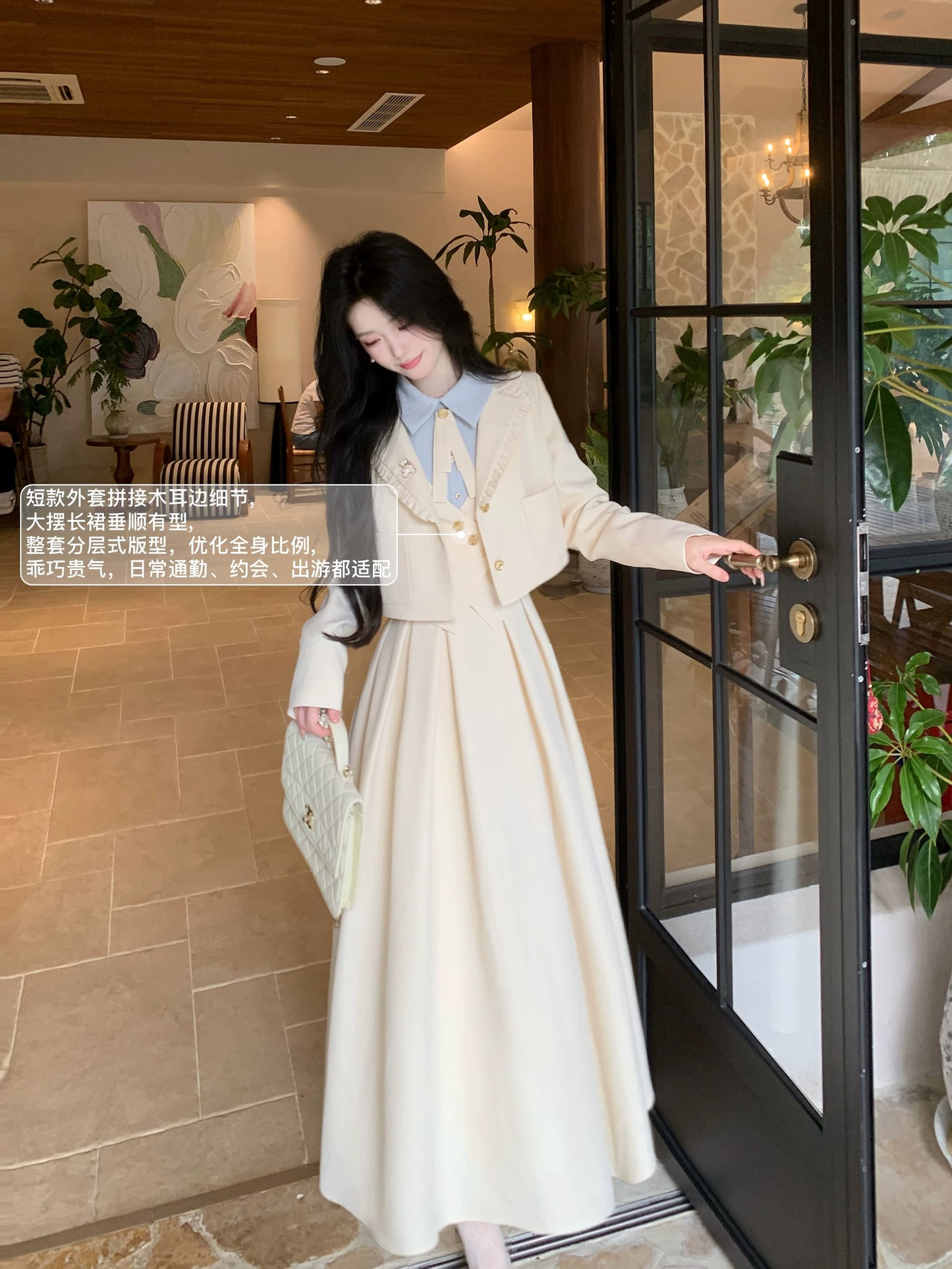 blovelan 소피아 일기 프릴 정장 짧은 외투 레트로 학원 페이크 레이어드 점프 슈트 치마 세트 이미지 4
