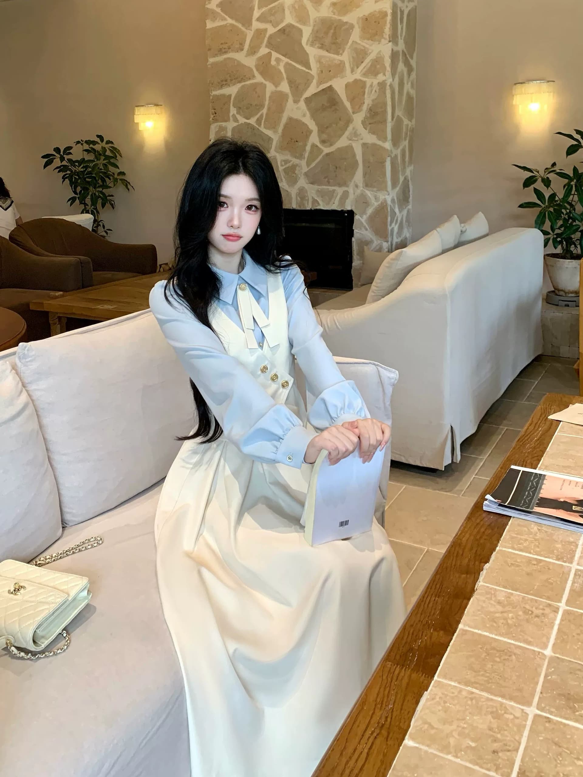blovelan 소피아 일기 프릴 정장 짧은 외투 레트로 학원 페이크 레이어드 점프 슈트 치마 세트 이미지 2