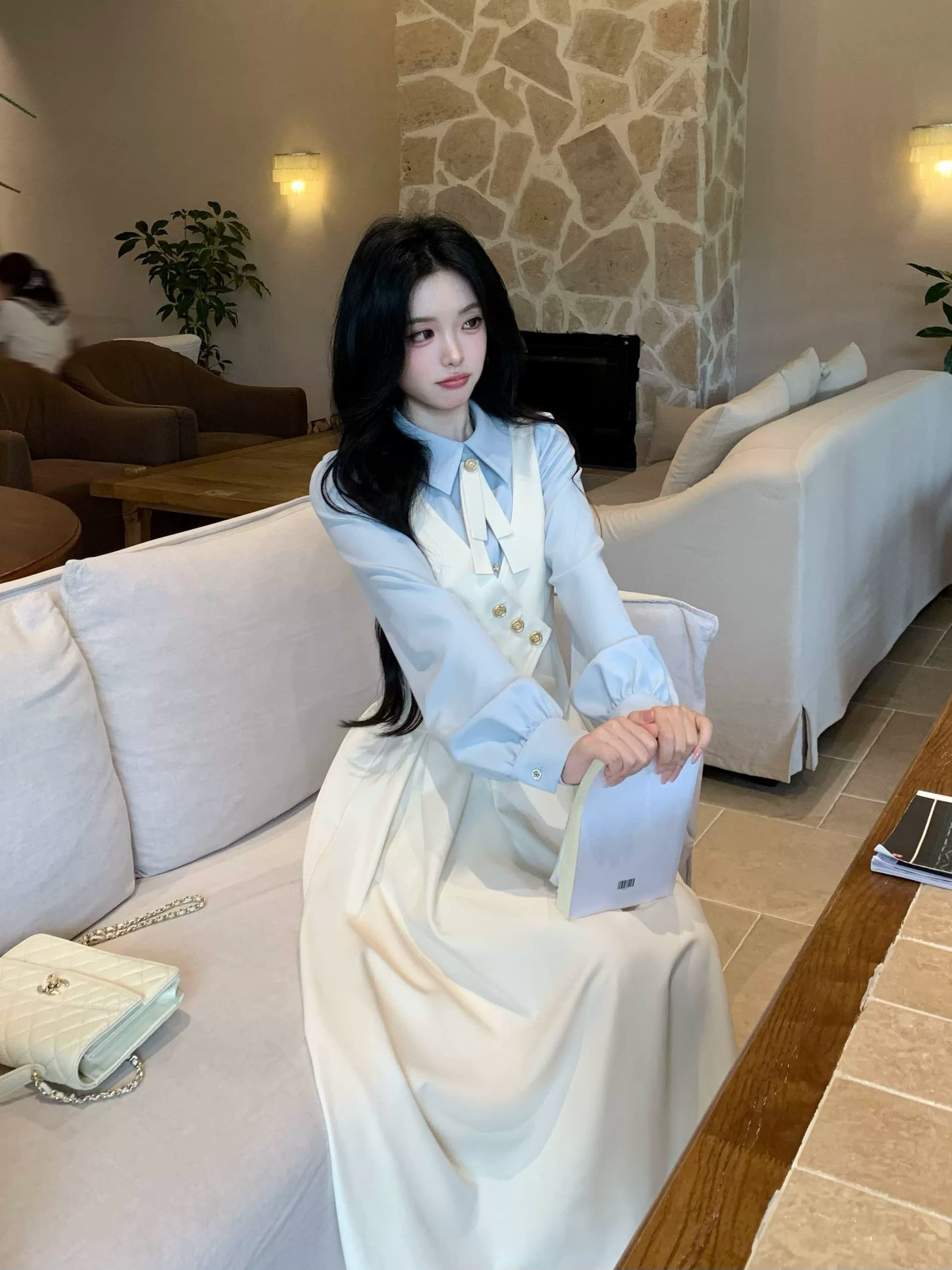 blovelan 소피아 일기 프릴 정장 짧은 외투 레트로 학원 페이크 레이어드 점프 슈트 치마 세트 상세 이미지 28