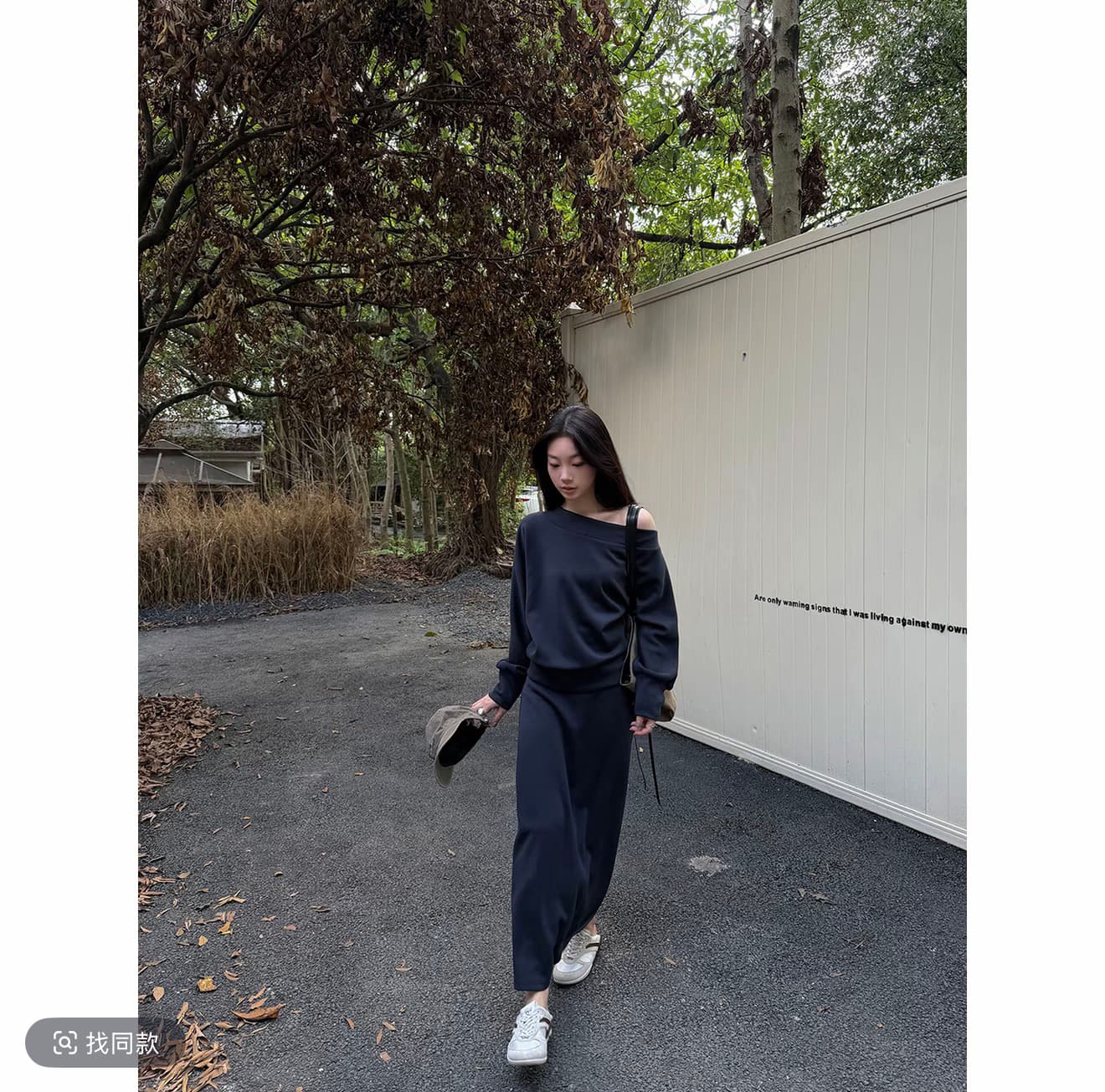 rosybow 한 부서 느긋한 바람 캐주얼 루즈핏 편안함 통기성 비스듬한 어깨 의류 반신 치마 세트 상세 이미지 1