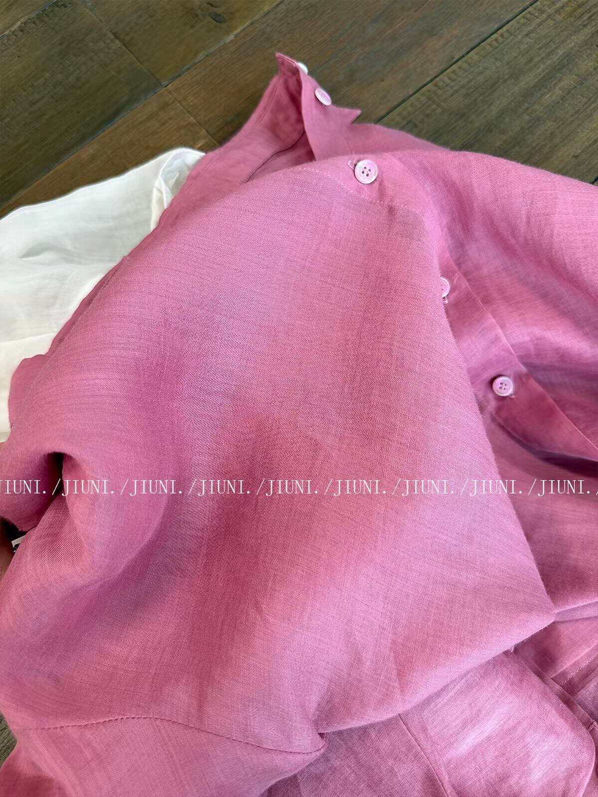 라스베리 핑크색 POLO 칼라 긴팔 여성 셔츠 2026 새로운 한 부서 느슨함 센스 루즈핏 다용도 캐주얼 얇은 맨위 이미지 3
