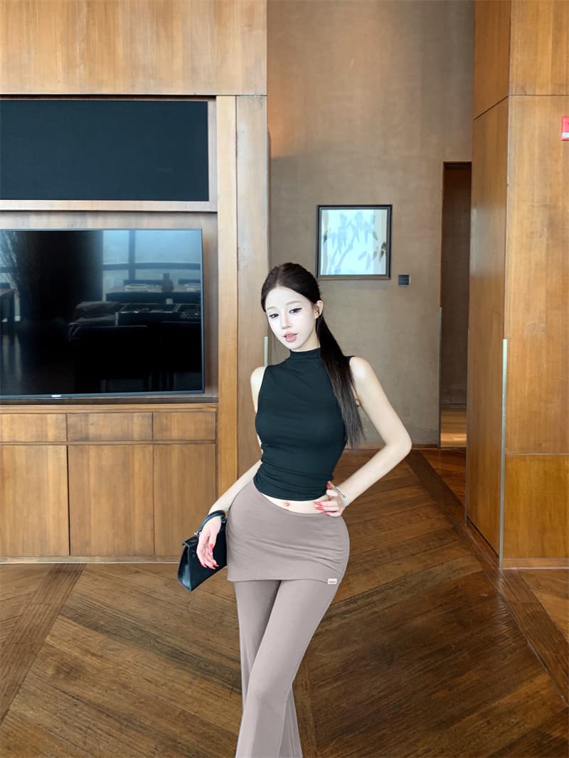 실사 정가 순수한 욕망 핫걸 반하이넥 민소매 캐미솔 여름 페이크 레이어드 랩스커트팬츠 하이웨이스트 부츠컷 바지 상세 이미지 15