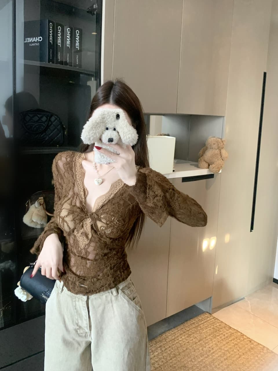 실사 정가 순수한 욕망 바람 섹시함 달콤한 매운맛 비틀림 레이스 조각 배색 몸매 가꾸기 디자인 센스 기본 셔츠 상세 이미지 4